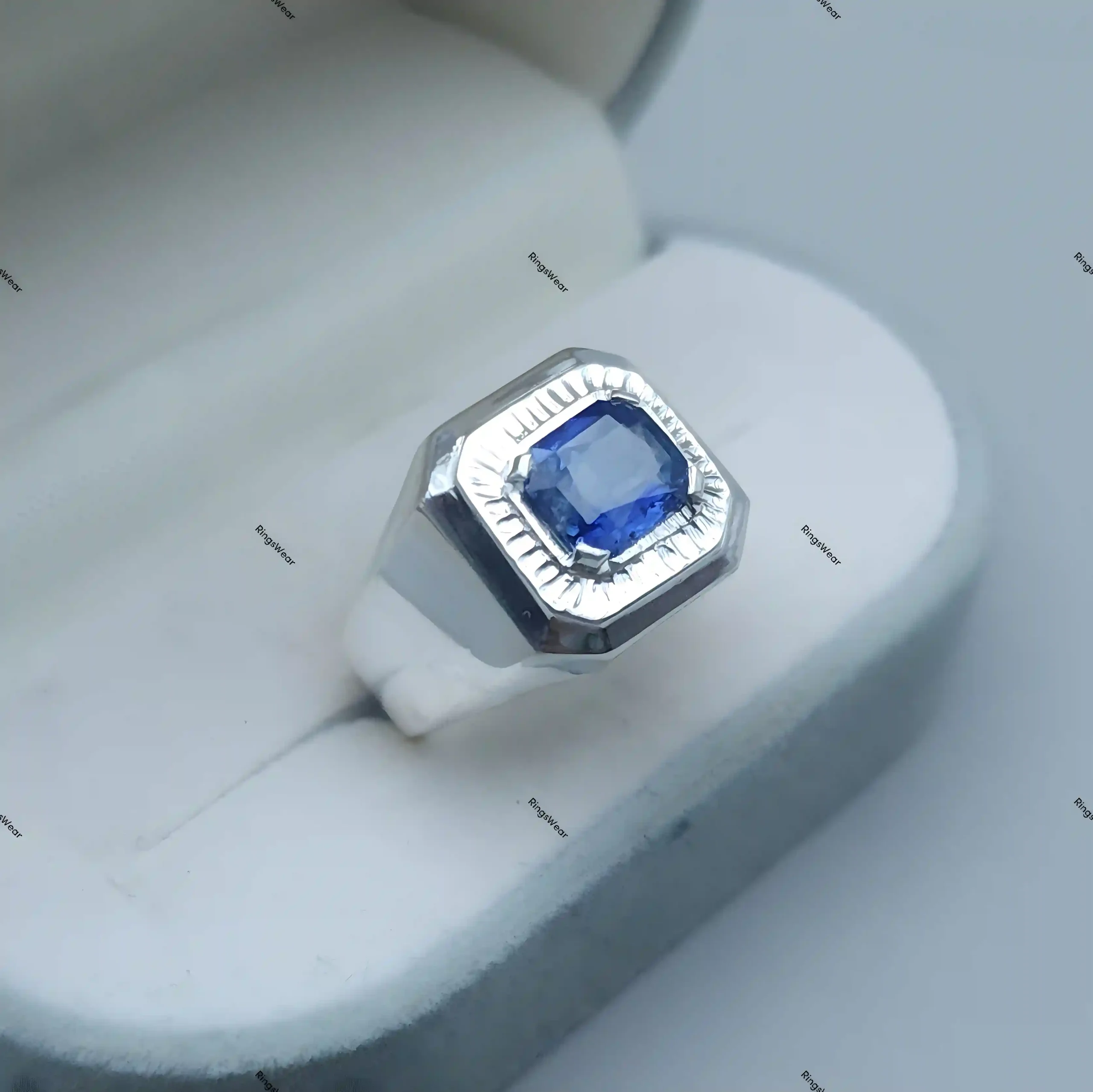 Royal Blue Sapphire Ring For Men Certified In 925 Sterling Silver 2 Royal Blue Sapphire Ring For Men Certified In 925 Sterling Silver - Image 2