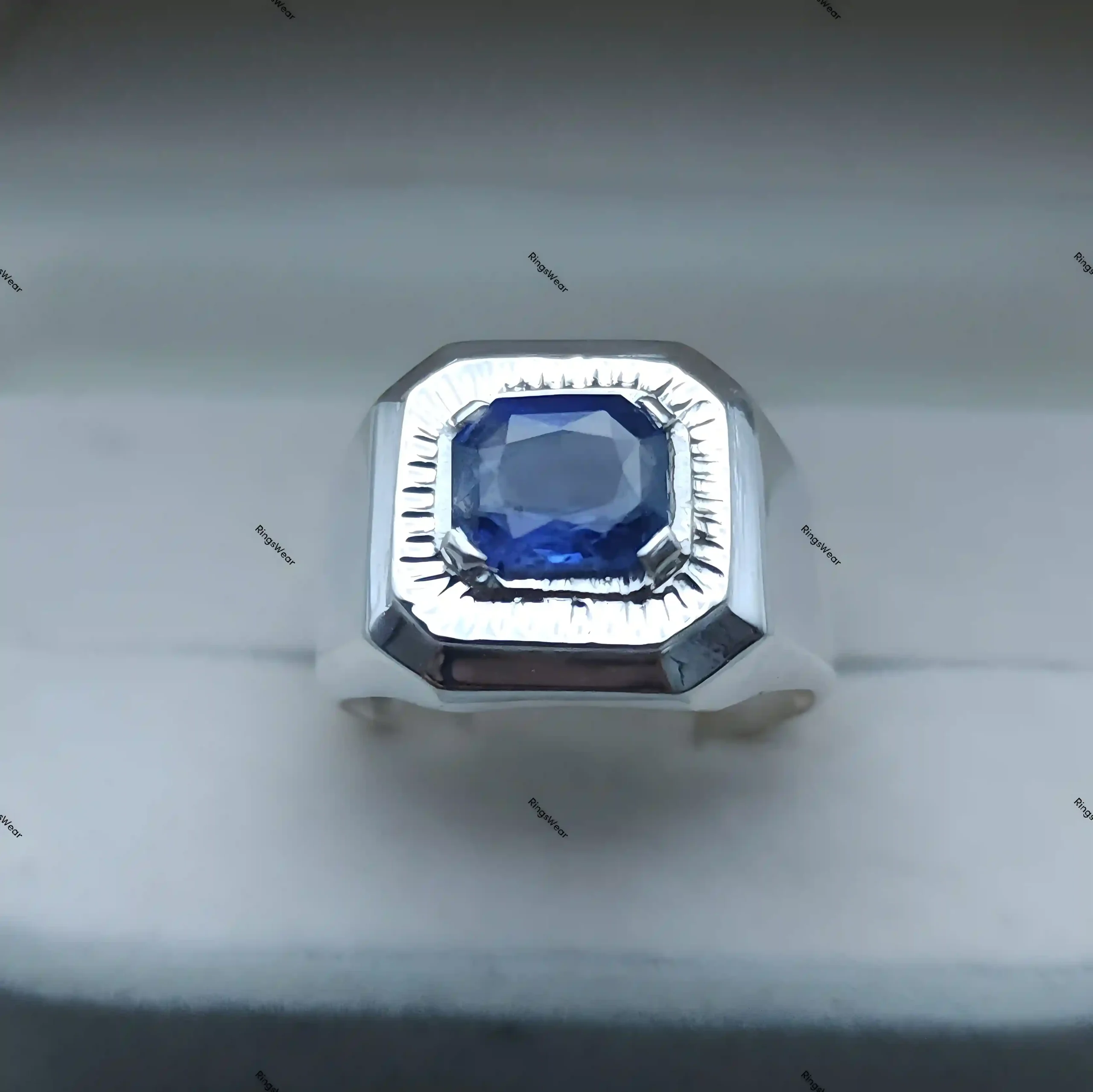 Royal Blue Sapphire Ring For Men Certified In 925 Sterling Silver 4 Royal Blue Sapphire Ring For Men Certified In 925 Sterling Silver - Image 4