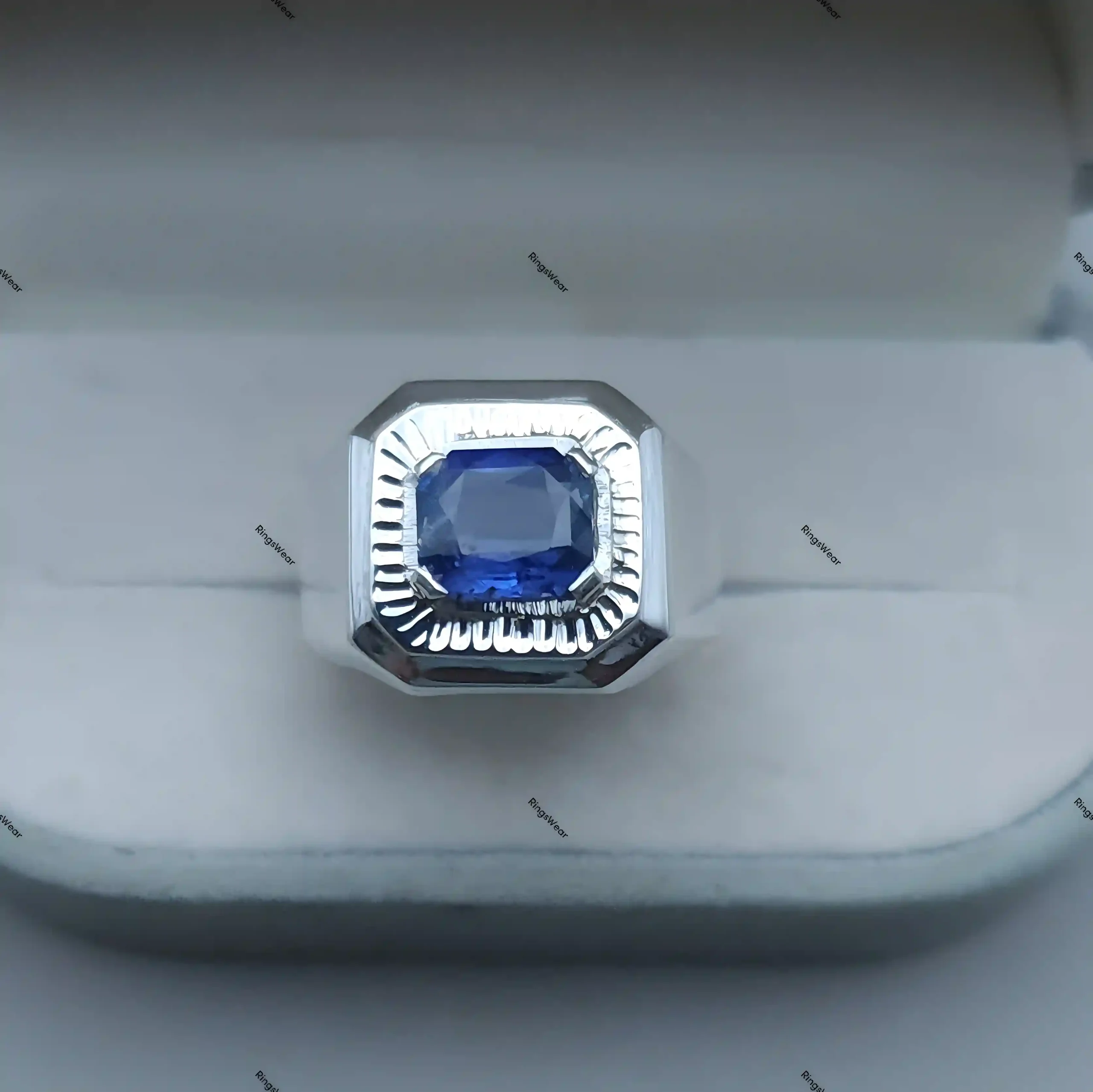 Royal Blue Sapphire Ring For Men Certified In 925 Sterling Silver 3 Royal Blue Sapphire Ring For Men Certified In 925 Sterling Silver - Image 3