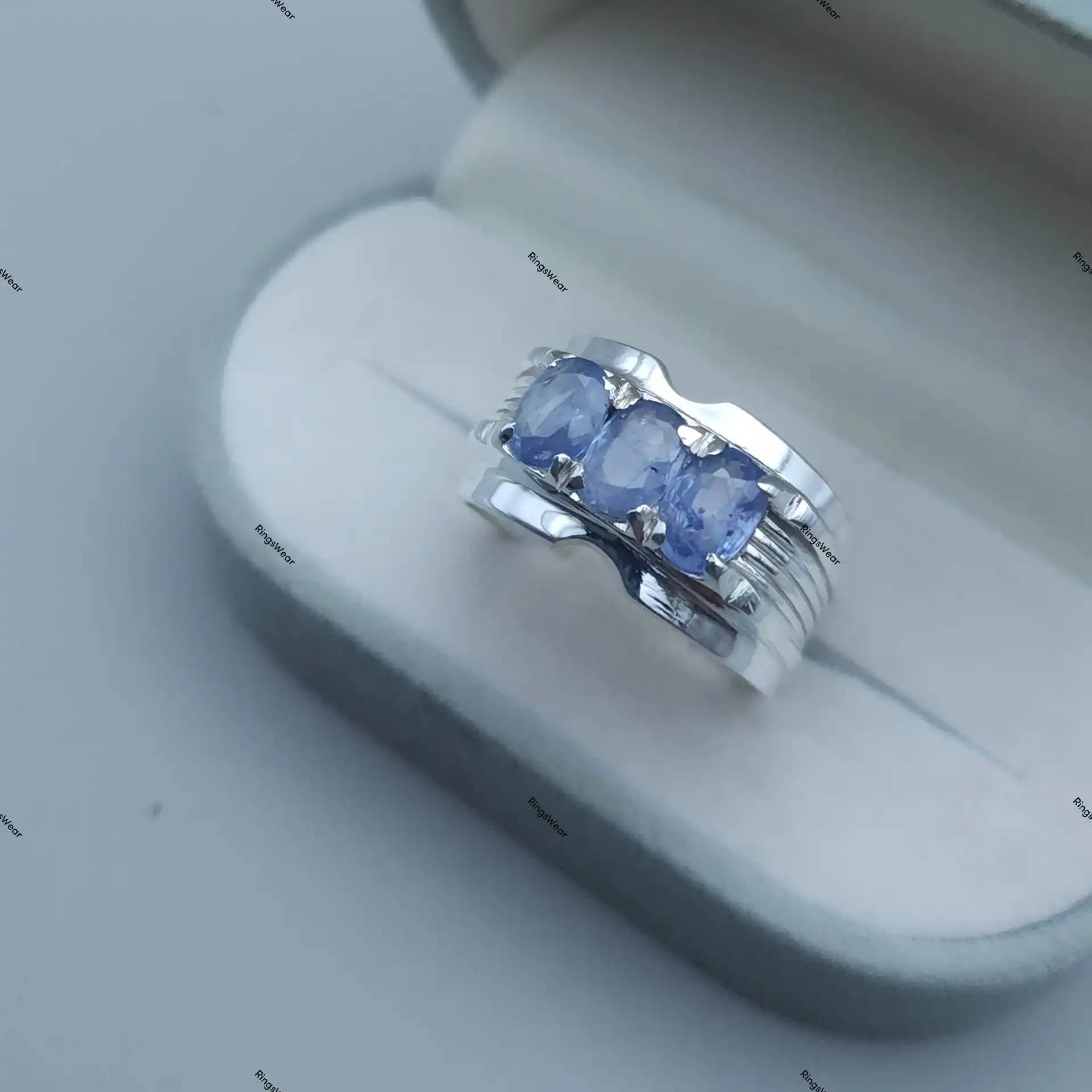 Three Stone Sapphire Ring For Men In 925 Sterling Silver 1 Three Stone Sapphire Ring