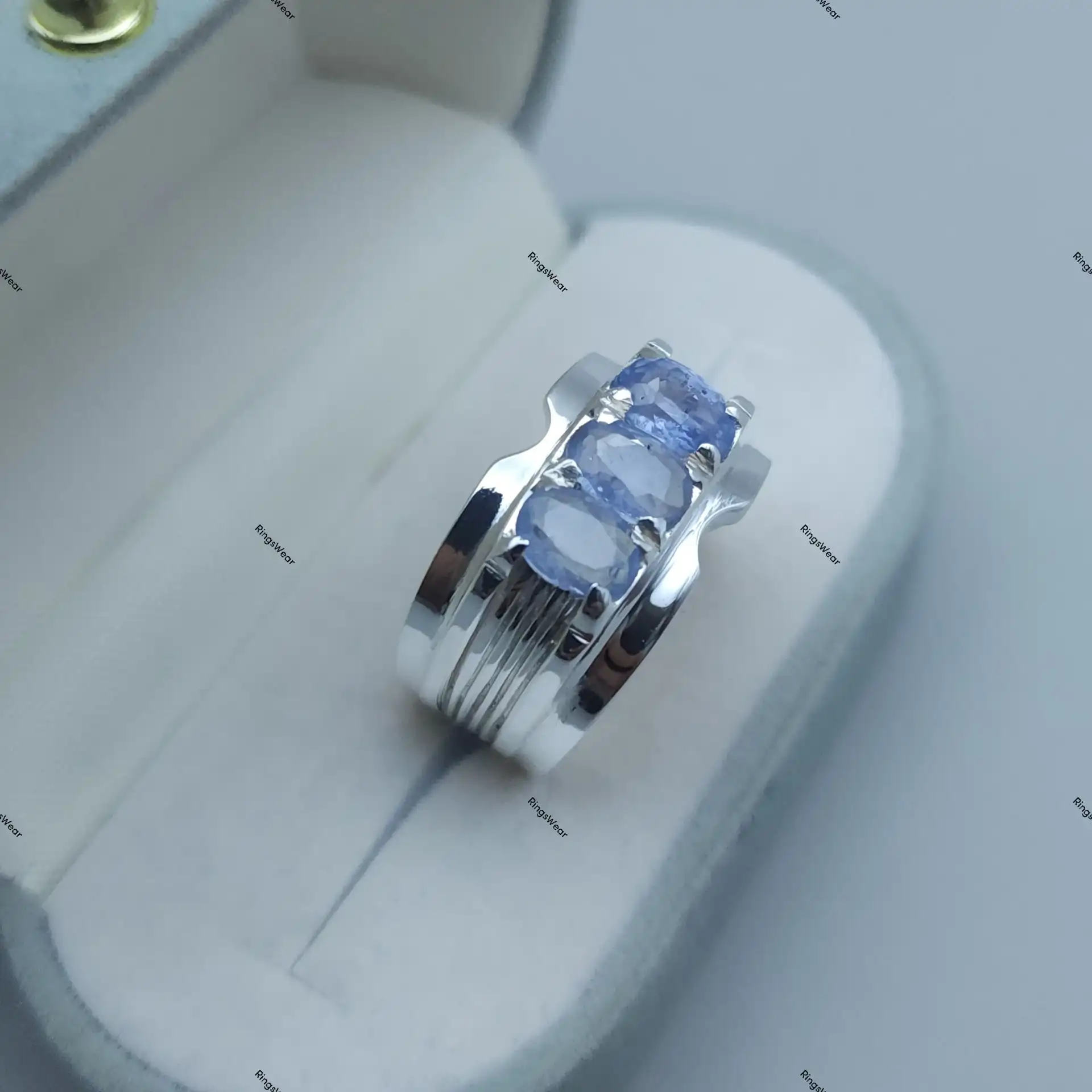 Three Stone Sapphire Ring For Men In 925 Sterling Silver 5 Three Stone Sapphire Ring For Men In 925 Sterling Silver - Image 5