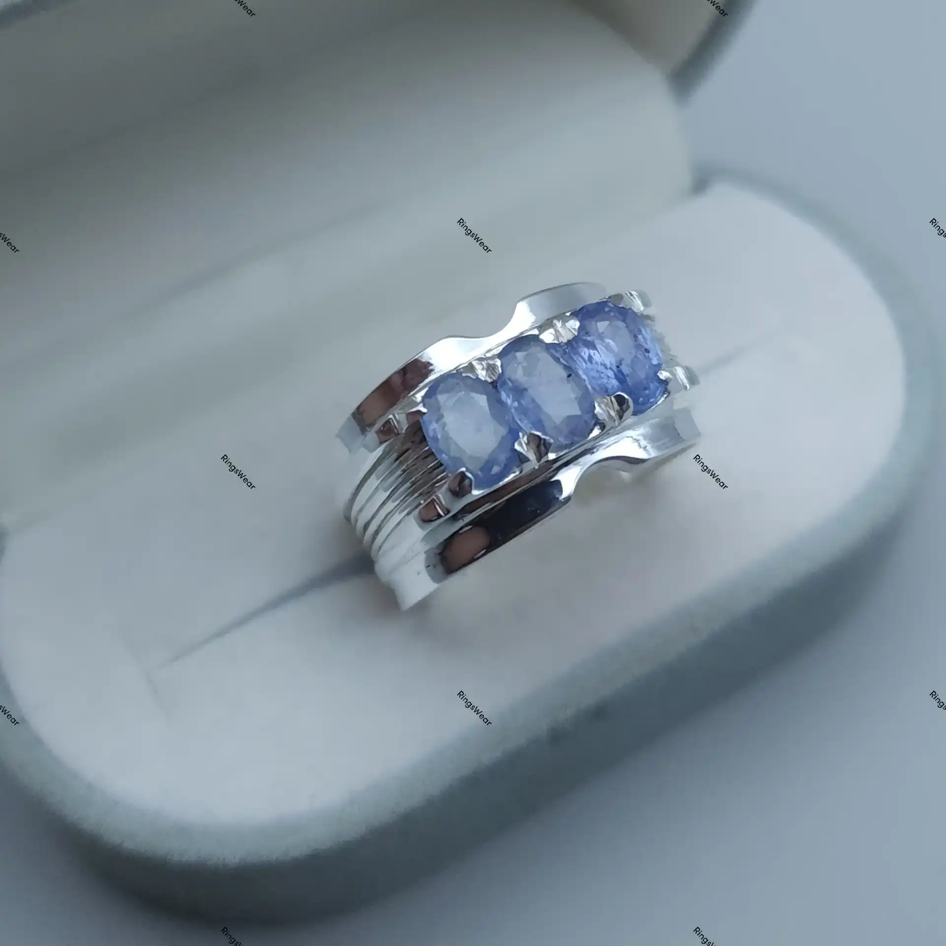 Three Stone Sapphire Ring For Men In 925 Sterling Silver 4 Three Stone Sapphire Ring For Men In 925 Sterling Silver - Image 4
