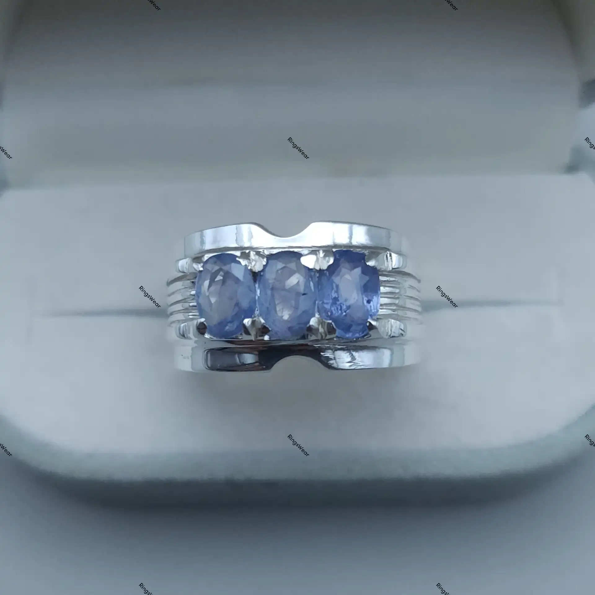 Three Stone Sapphire Ring For Men In 925 Sterling Silver 3 Three Stone Sapphire Ring For Men In 925 Sterling Silver - Image 3