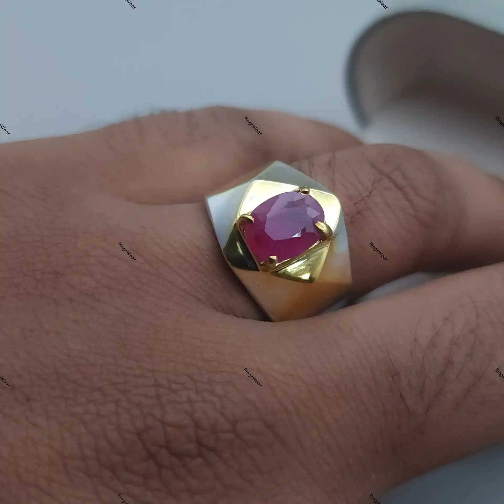 Antique Style Ruby Ring For Men Natural Stone In Silver And Gold 8 Antique Style Ruby Ring For Men Natural Stone In Silver And Gold - Image 8
