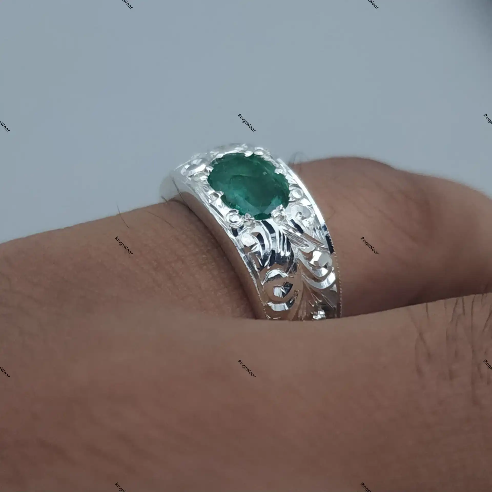 Silver Ring With Emerald Stone For Men Natural Emerald 925 10 Silver Ring With Emerald Stone