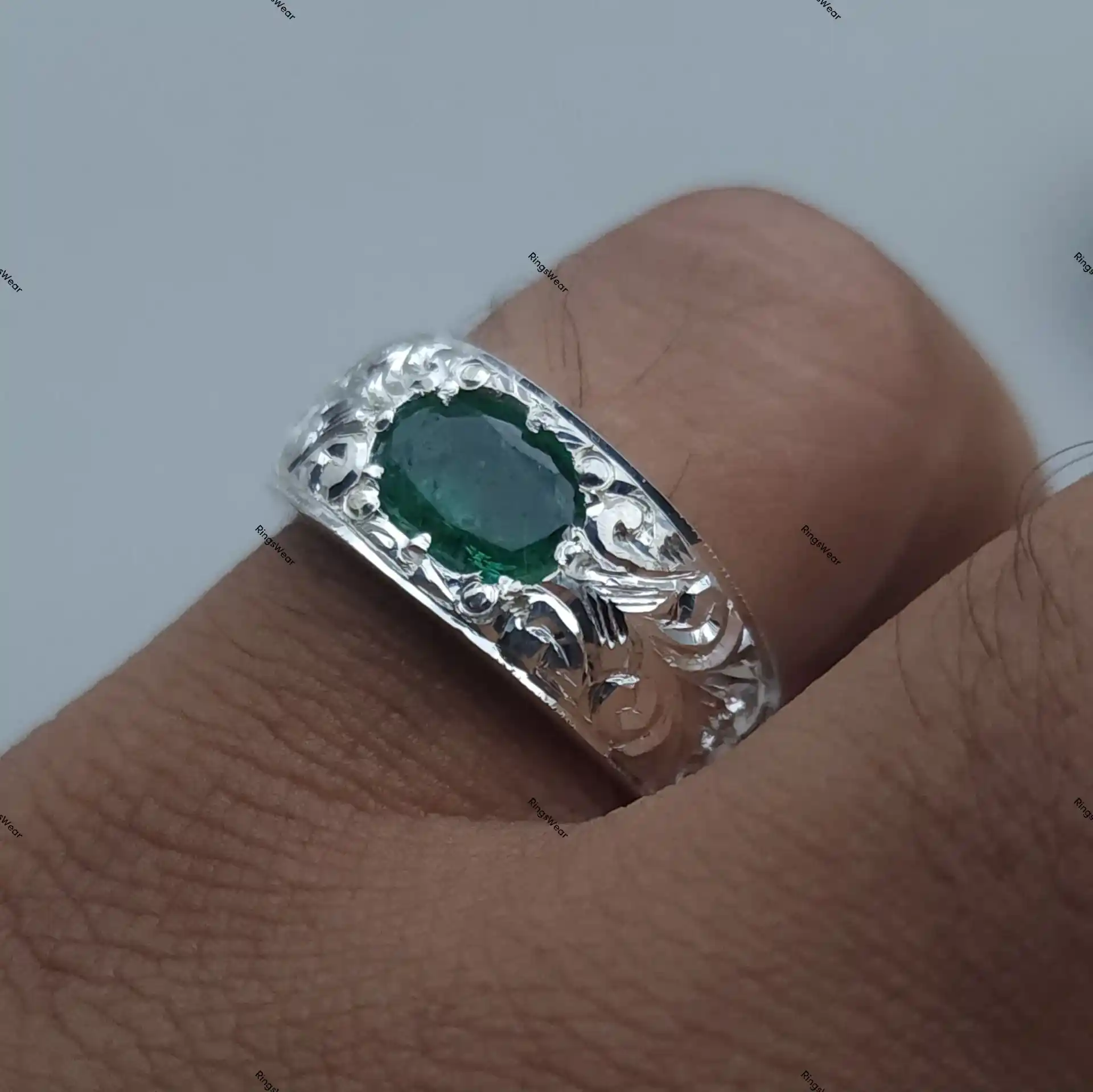 Silver Ring With Emerald Stone For Men Natural Emerald 925 9 Silver Ring With Emerald Stone