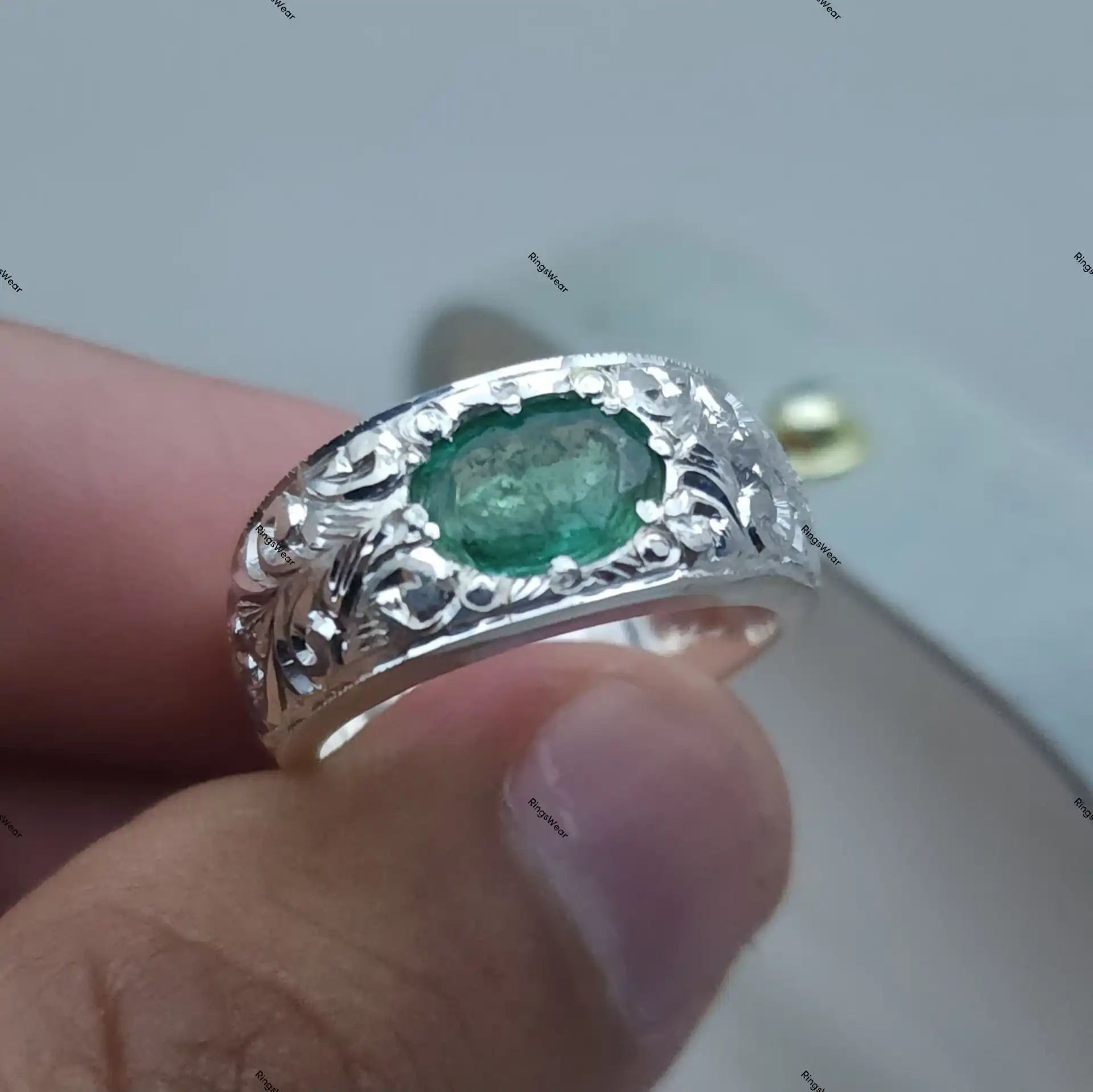 Silver Ring With Emerald Stone For Men Natural Emerald 925 8 Silver Ring With Emerald Stone
