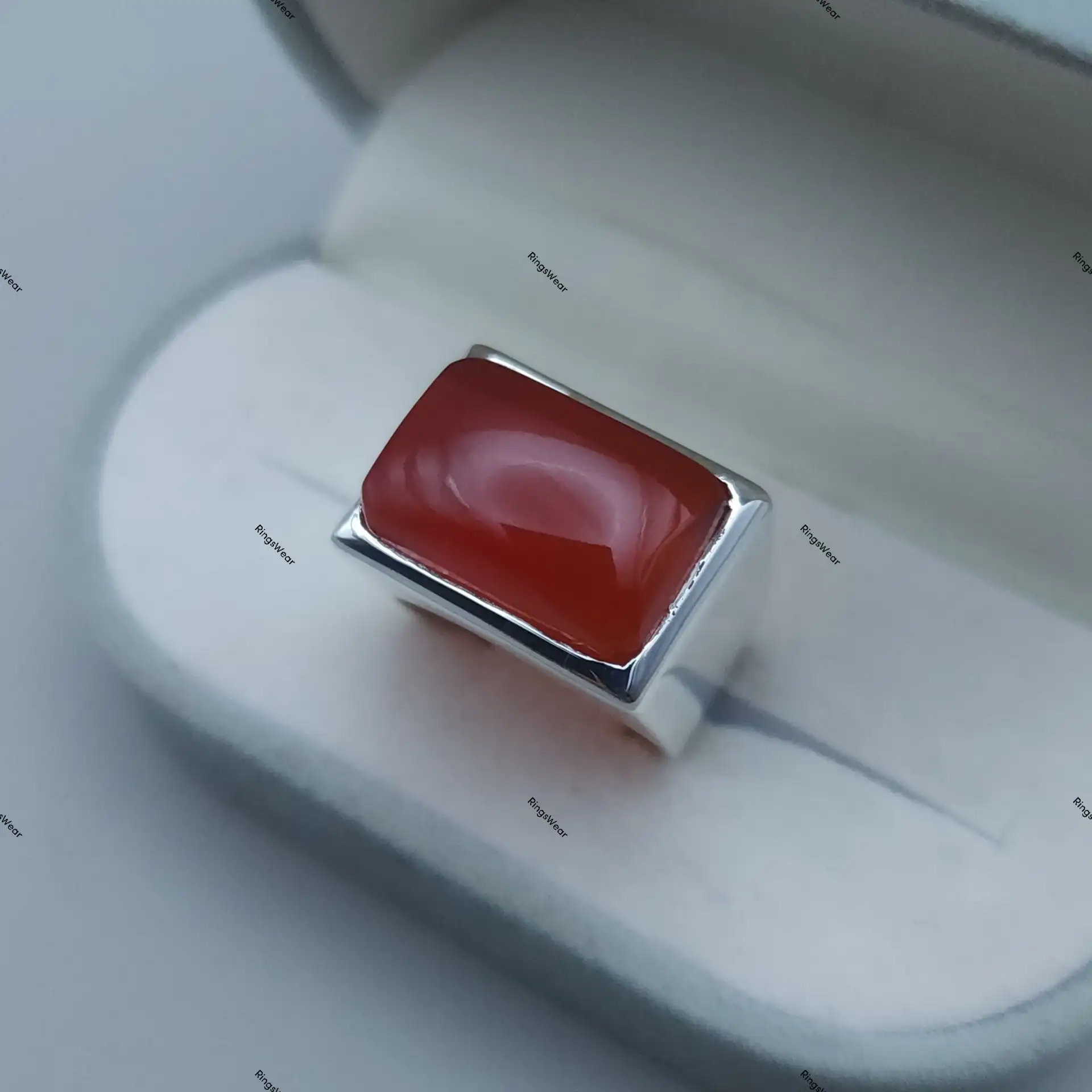 Natural Agate Stone Ring For Men Red Aqeeq In 925 Silver 5 Natural Agate Stone Ring For Men Red Aqeeq In 925 Silver - Image 5
