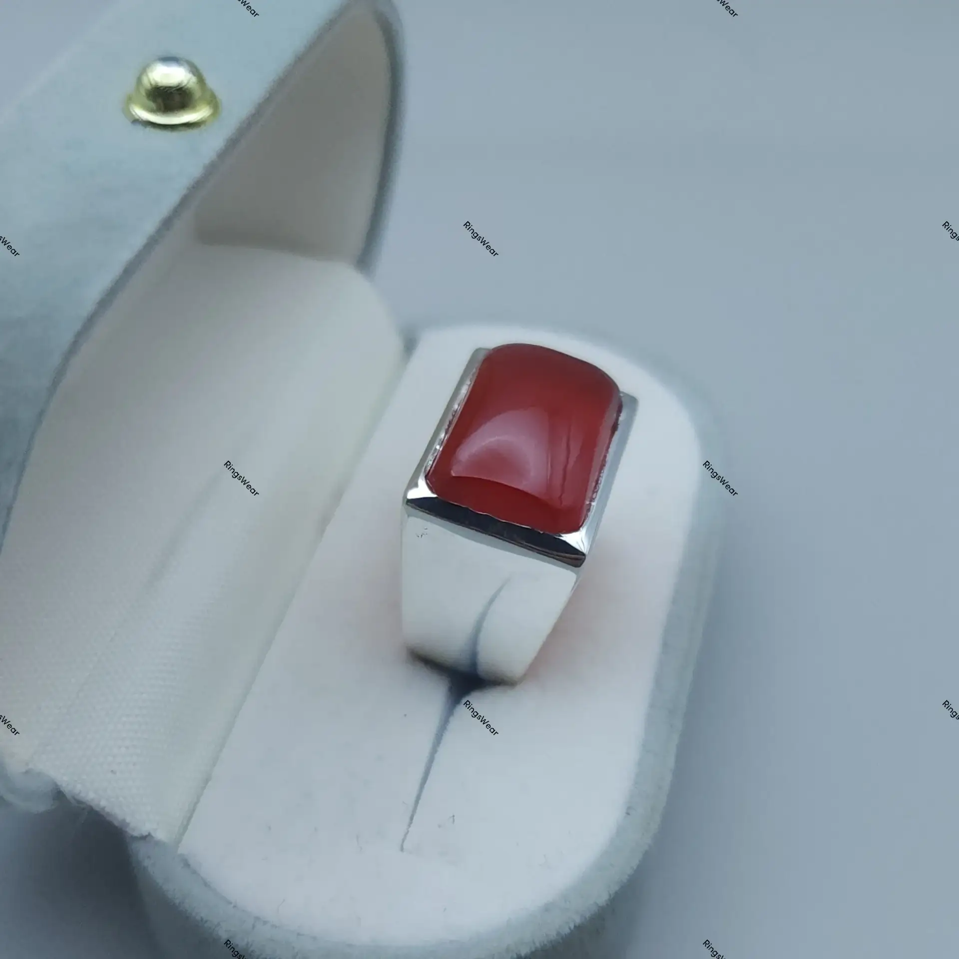 Natural Agate Stone Ring For Men Red Aqeeq In 925 Silver 4 Natural Agate Stone Ring For Men Red Aqeeq In 925 Silver - Image 4