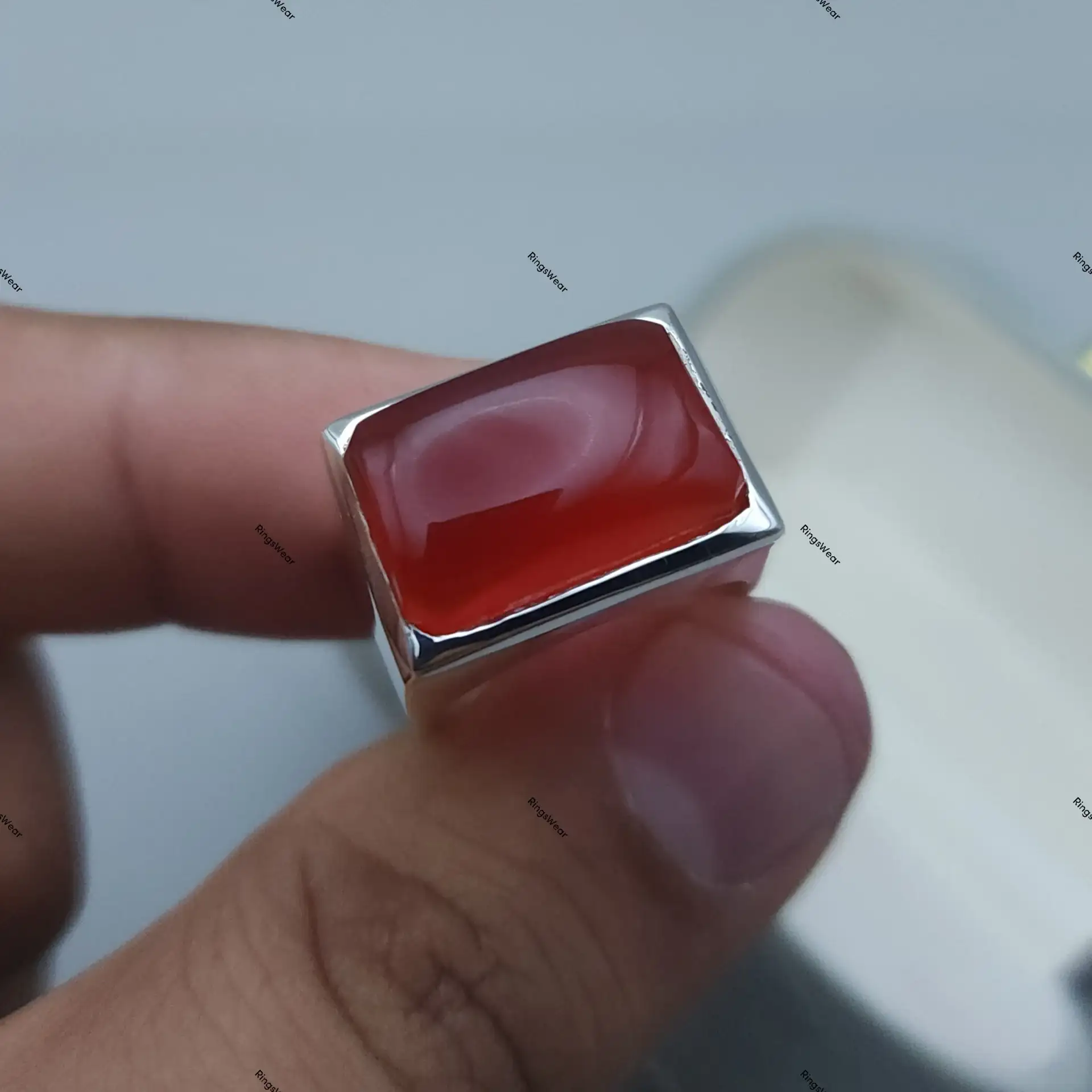 Natural Agate Stone Ring For Men Red Aqeeq In 925 Silver 7 Natural Agate Stone Ring For Men Red Aqeeq In 925 Silver - Image 7