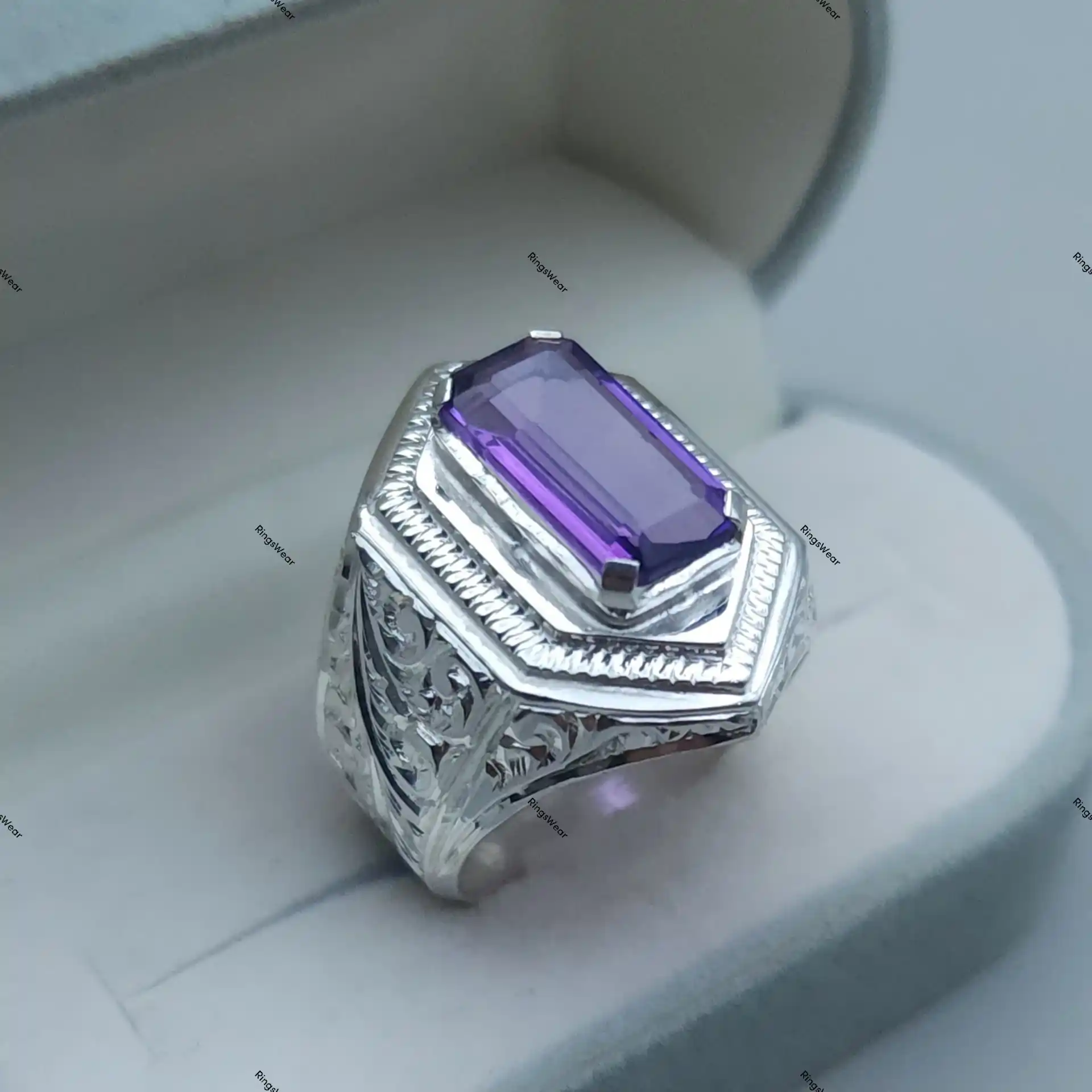Vintage Mens Amethyst Ring Natural Purple Stone In 925 Silver 2 Vintage Mens Amethyst Ring Natural Purple Stone In 925 Silver - Image 2