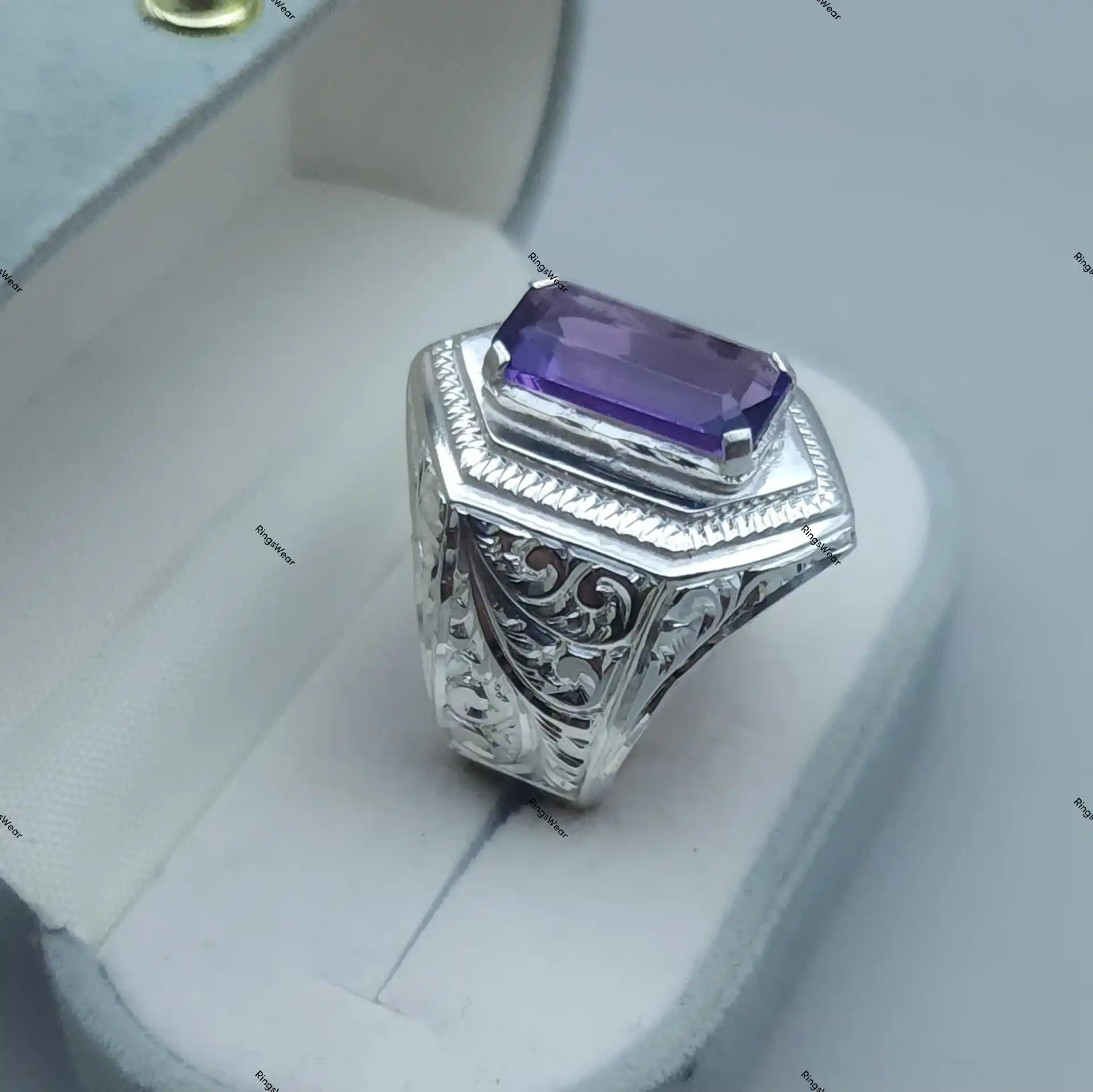 Vintage Mens Amethyst Ring Natural Purple Stone In 925 Silver 3 Vintage Mens Amethyst Ring Natural Purple Stone In 925 Silver - Image 3