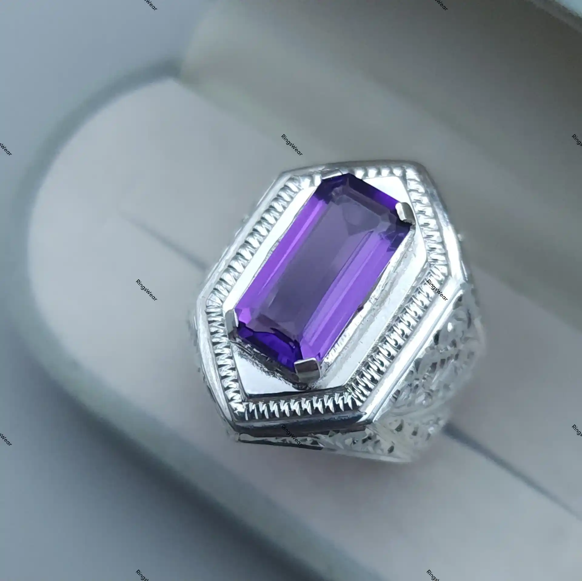 Vintage Mens Amethyst Ring Natural Purple Stone In 925 Silver 1 Vintage Men'S Amethyst Ring