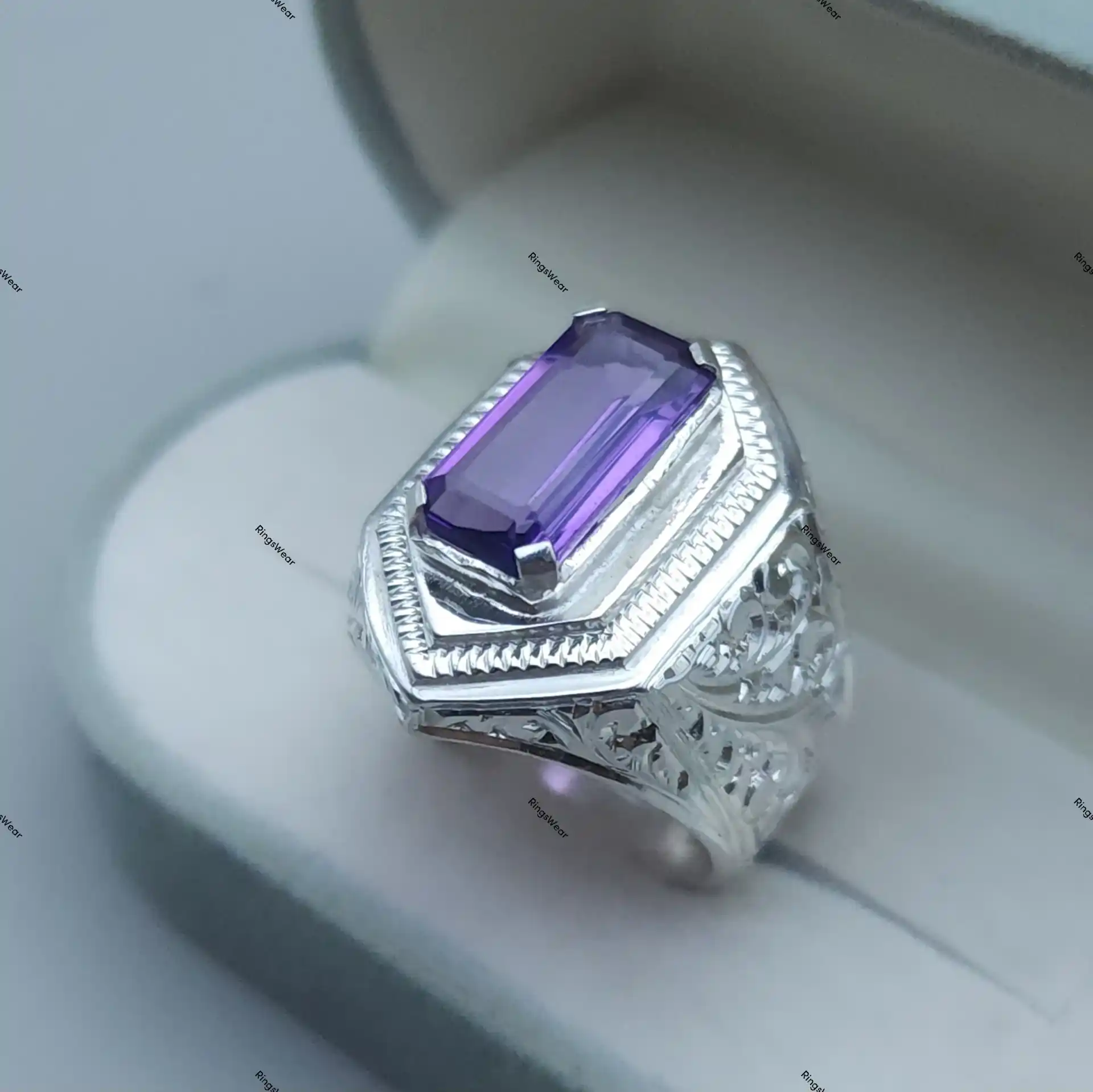 Vintage Mens Amethyst Ring Natural Purple Stone In 925 Silver 4 Vintage Mens Amethyst Ring Natural Purple Stone In 925 Silver - Image 4