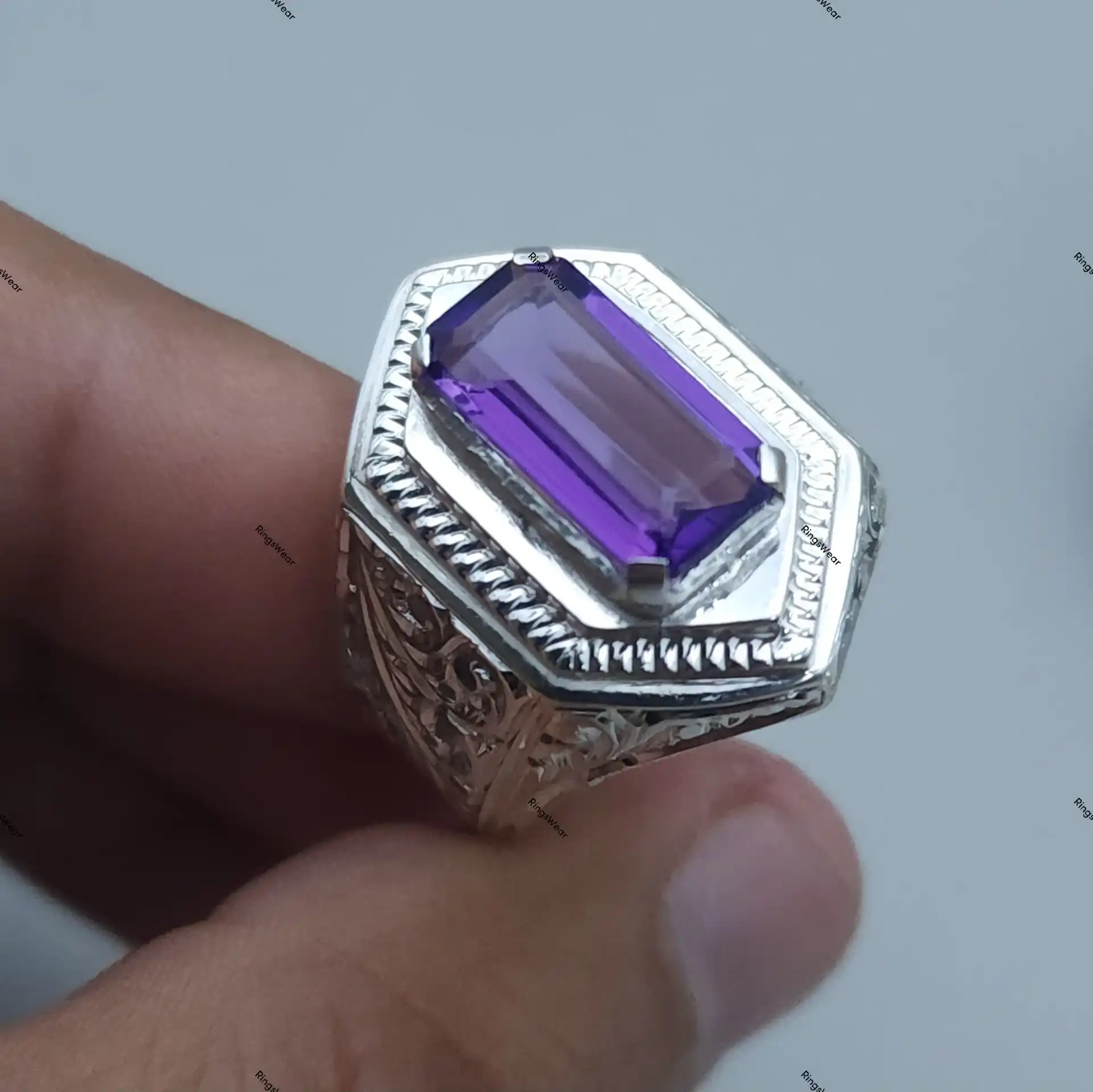 Vintage Mens Amethyst Ring Natural Purple Stone In 925 Silver 6 Vintage Mens Amethyst Ring Natural Purple Stone In 925 Silver - Image 6