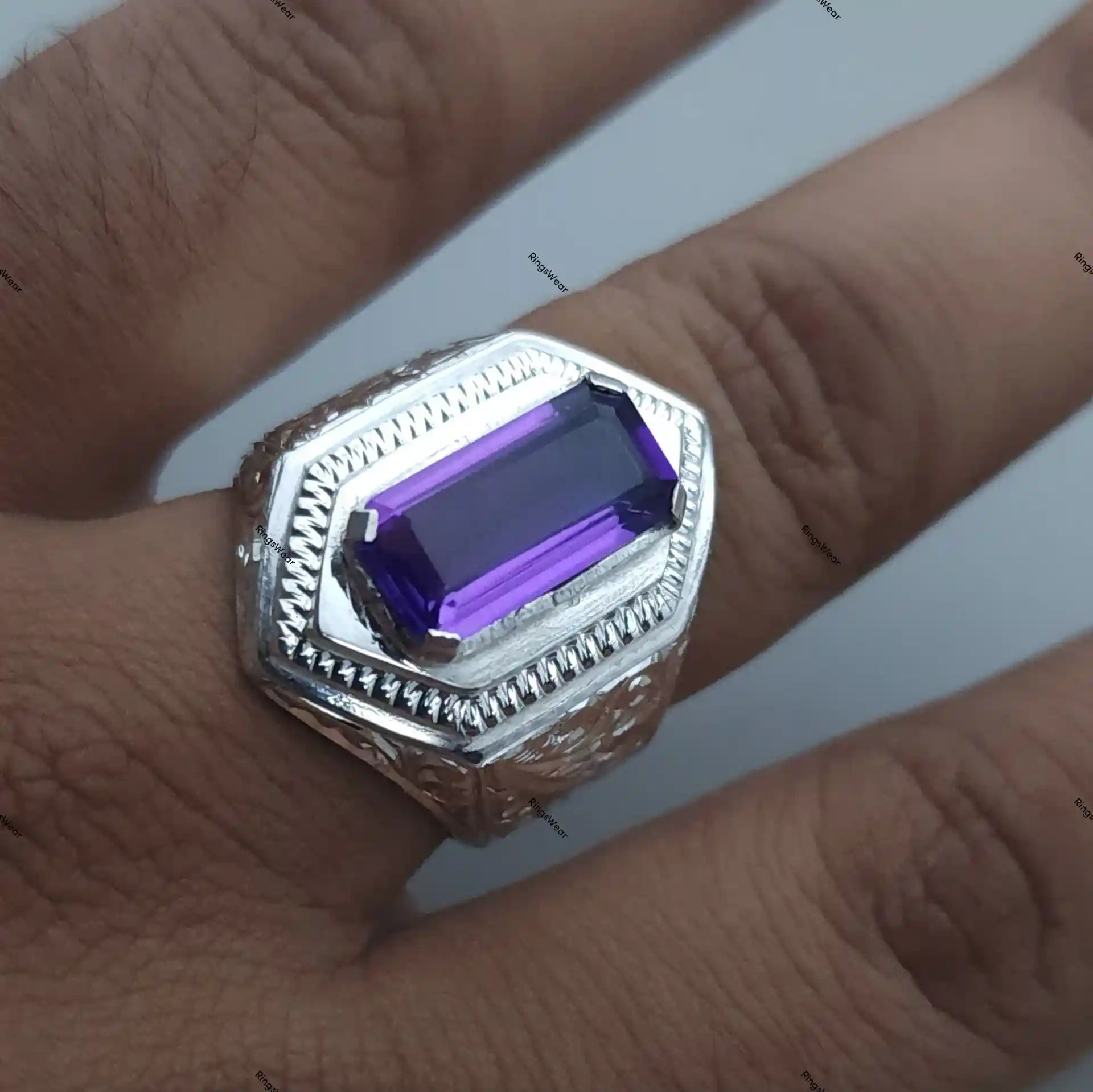 Vintage Mens Amethyst Ring Natural Purple Stone In 925 Silver 9 Vintage Mens Amethyst Ring Natural Purple Stone In 925 Silver - Image 9
