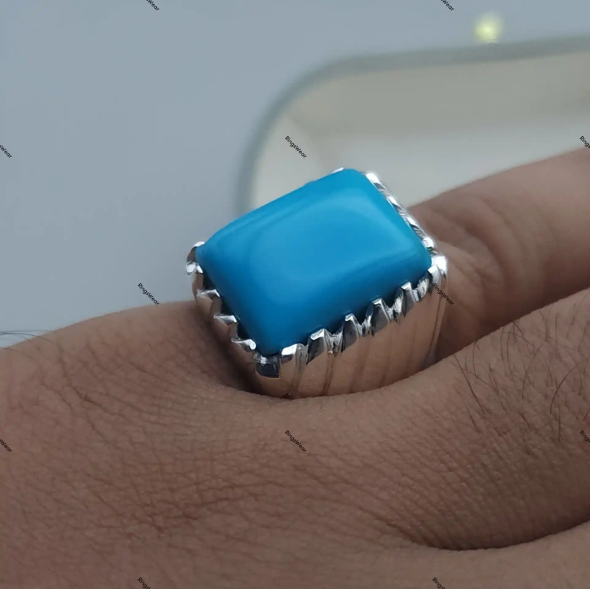 Feroza Stone Ring For Men Natural Turquoise In 925 Silver 2 Feroza Stone Ring For Men Natural Turquoise In 925 Silver - Image 2