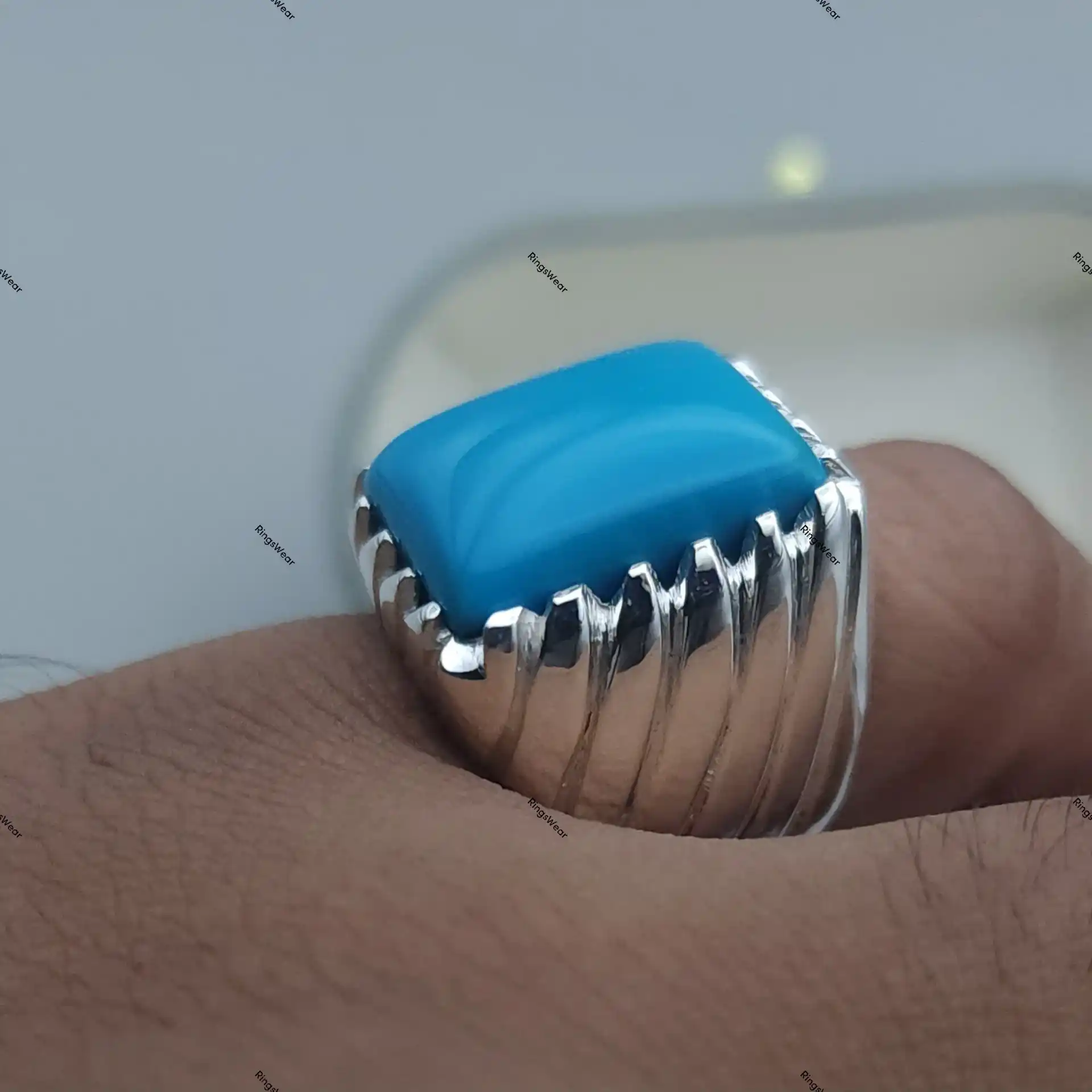 Feroza Stone Ring For Men Natural Turquoise In 925 Silver 3 Feroza Stone Ring For Men Natural Turquoise In 925 Silver - Image 3
