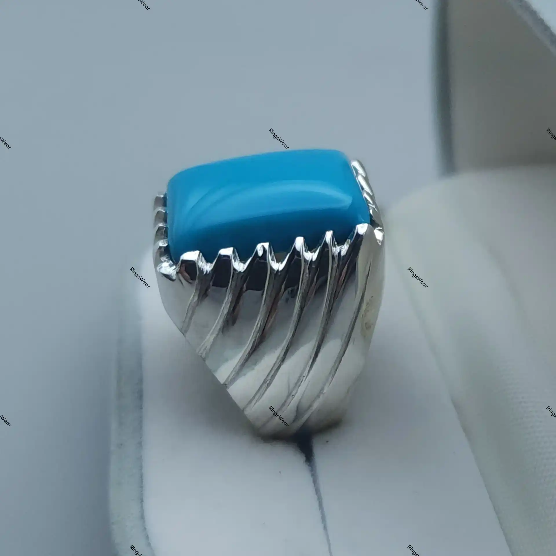 Feroza Stone Ring For Men Natural Turquoise In 925 Silver 5 Feroza Stone Ring For Men Natural Turquoise In 925 Silver - Image 5
