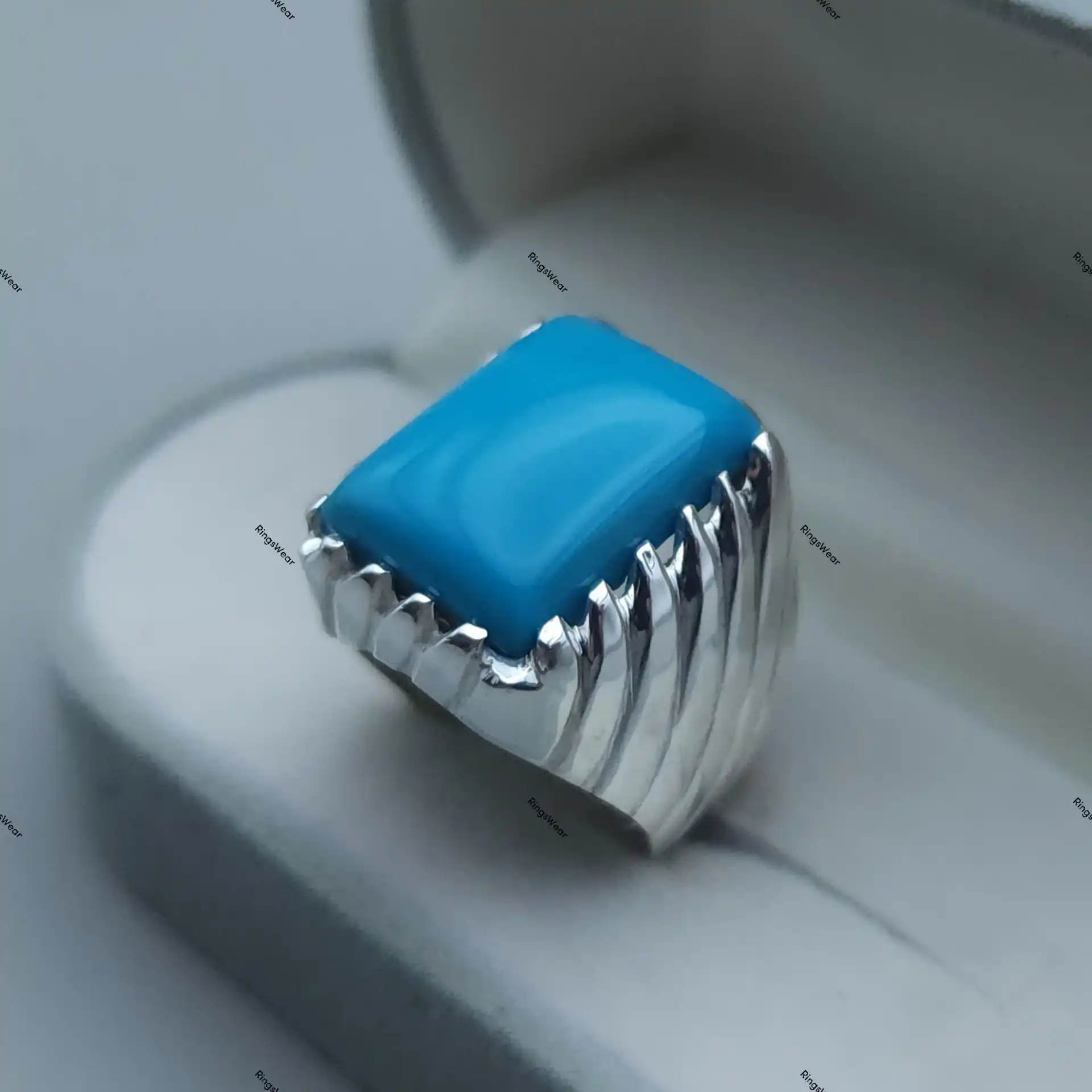 Feroza Stone Ring For Men Natural Turquoise In 925 Silver 6 Feroza Stone Ring For Men Natural Turquoise In 925 Silver - Image 6