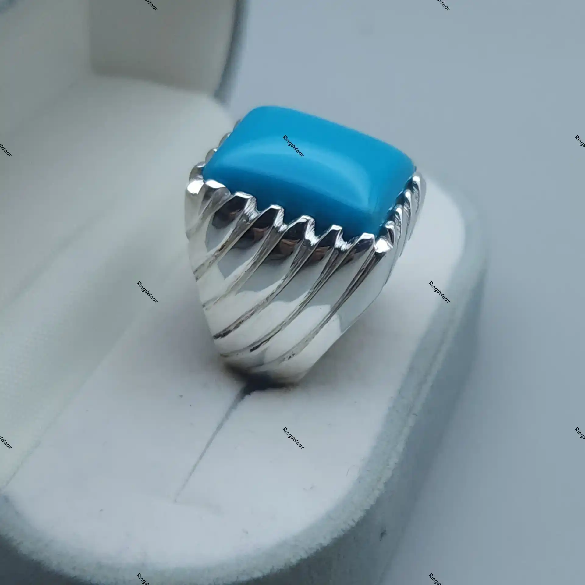 Feroza Stone Ring For Men Natural Turquoise In 925 Silver 7 Feroza Stone Ring For Men Natural Turquoise In 925 Silver - Image 7