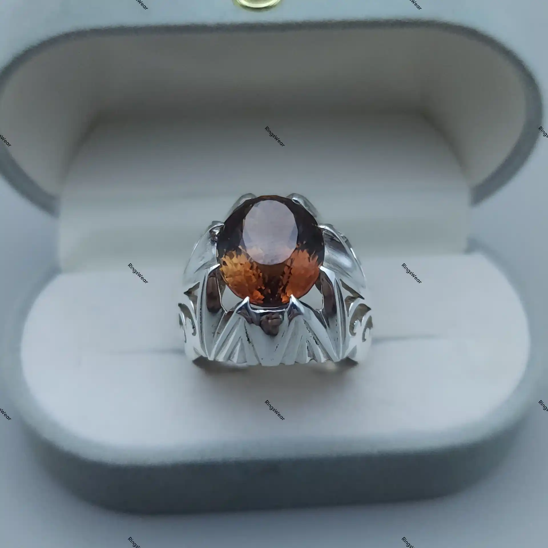 Genuine Imperial Topaz Sterling Silver Ring Oval Natural Stone For Men 2 Genuine Imperial Topaz Sterling Silver Ring Oval Natural Stone For Men - Image 2