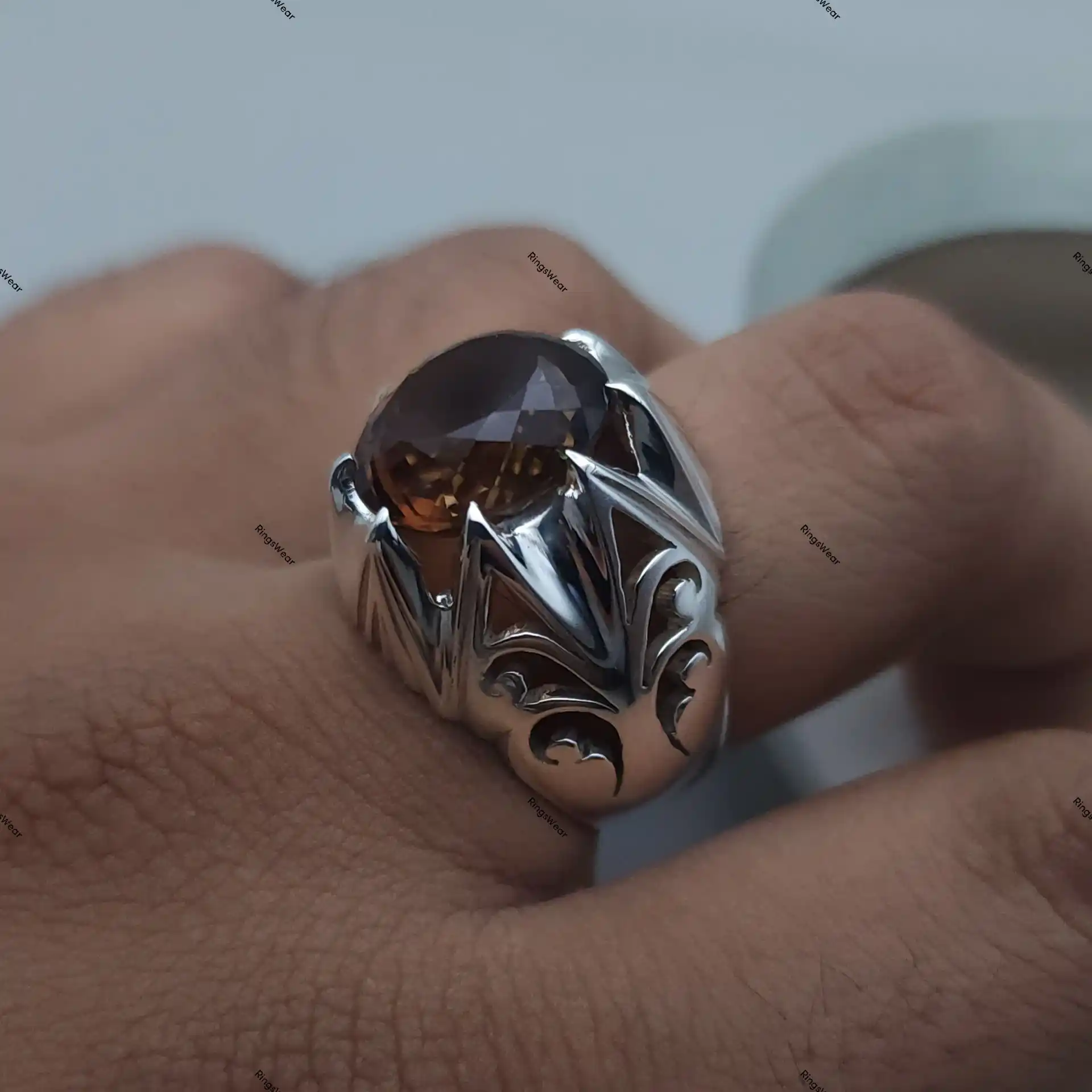 Genuine Imperial Topaz Sterling Silver Ring Oval Natural Stone For Men 11 Genuine Imperial Topaz Sterling Silver Ring