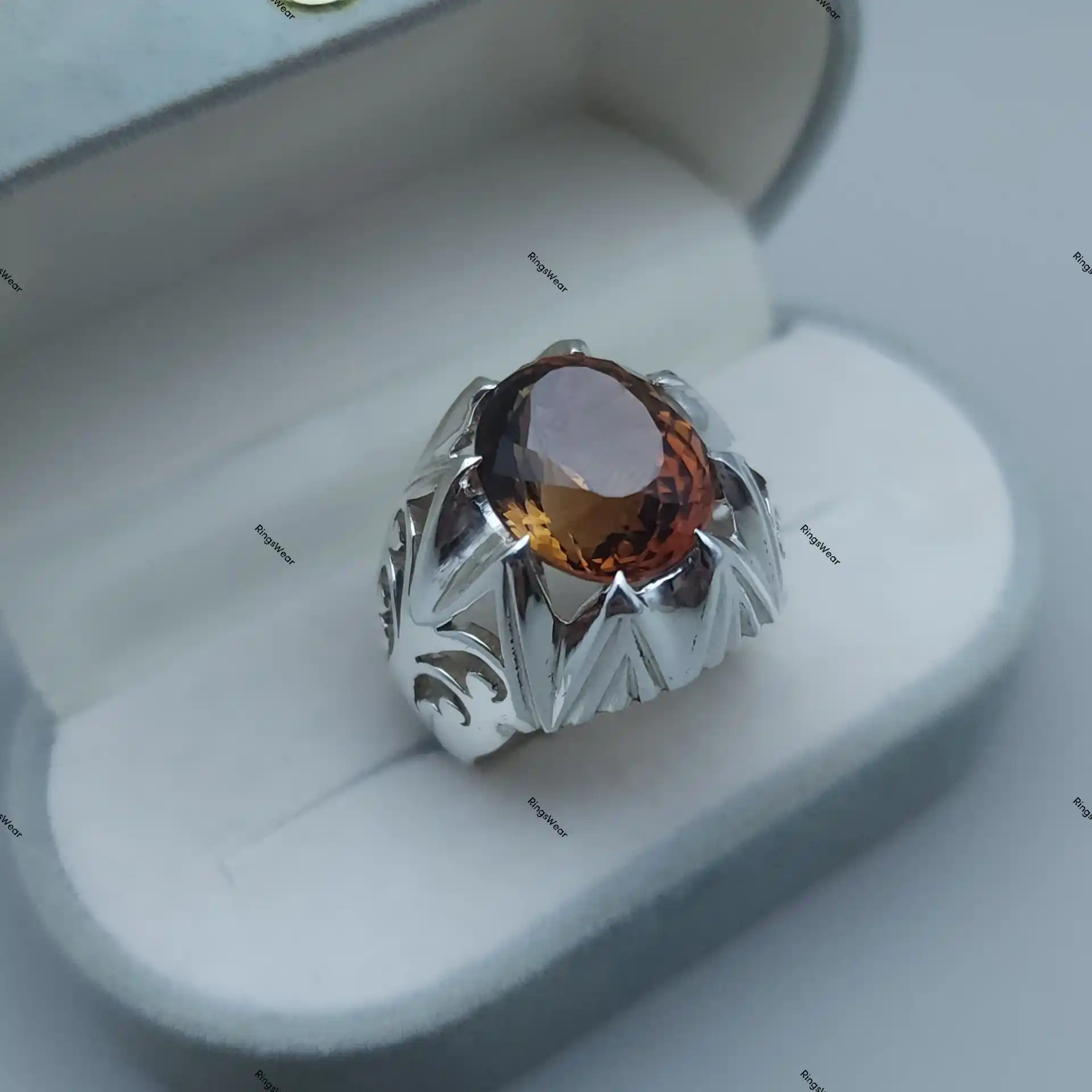 Genuine Imperial Topaz Sterling Silver Ring Oval Natural Stone For Men 3 Genuine Imperial Topaz Sterling Silver Ring Oval Natural Stone For Men - Image 3
