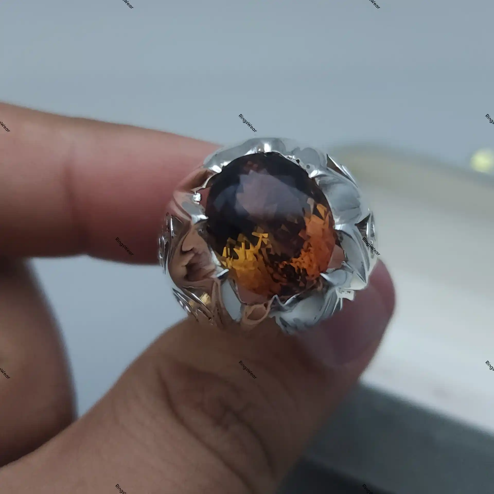 Genuine Imperial Topaz Sterling Silver Ring Oval Natural Stone For Men 8 Genuine Imperial Topaz Sterling Silver Ring Oval Natural Stone For Men - Image 8