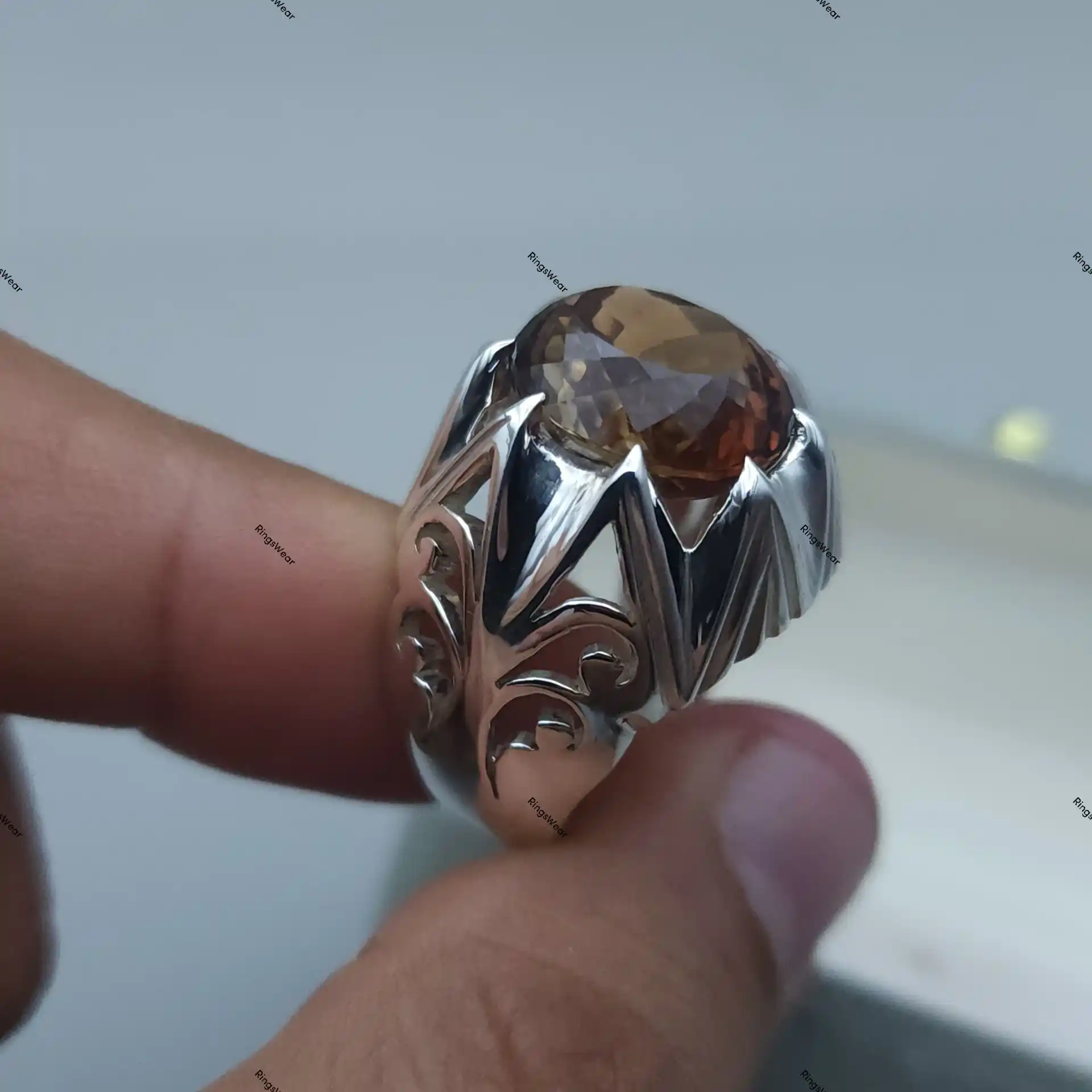 Genuine Imperial Topaz Sterling Silver Ring Oval Natural Stone For Men 9 Genuine Imperial Topaz Sterling Silver Ring Oval Natural Stone For Men - Image 9