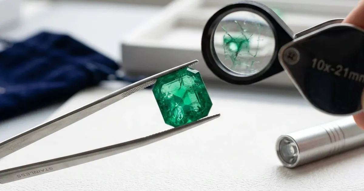 Close Look At An Emerald Through A Jewellers Loupe Showing How To Tell If An Emerald Is Real