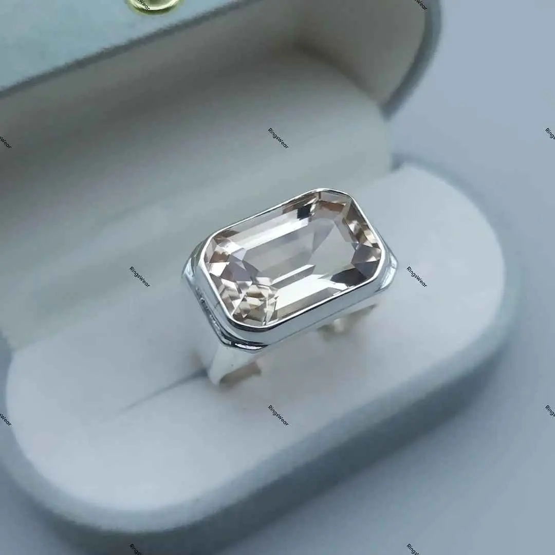 Mens Imperial Topaz Ring Emerald Cut 925 Silver 2 Mens Imperial Topaz Ring Emerald Cut 925 Silver - Image 2