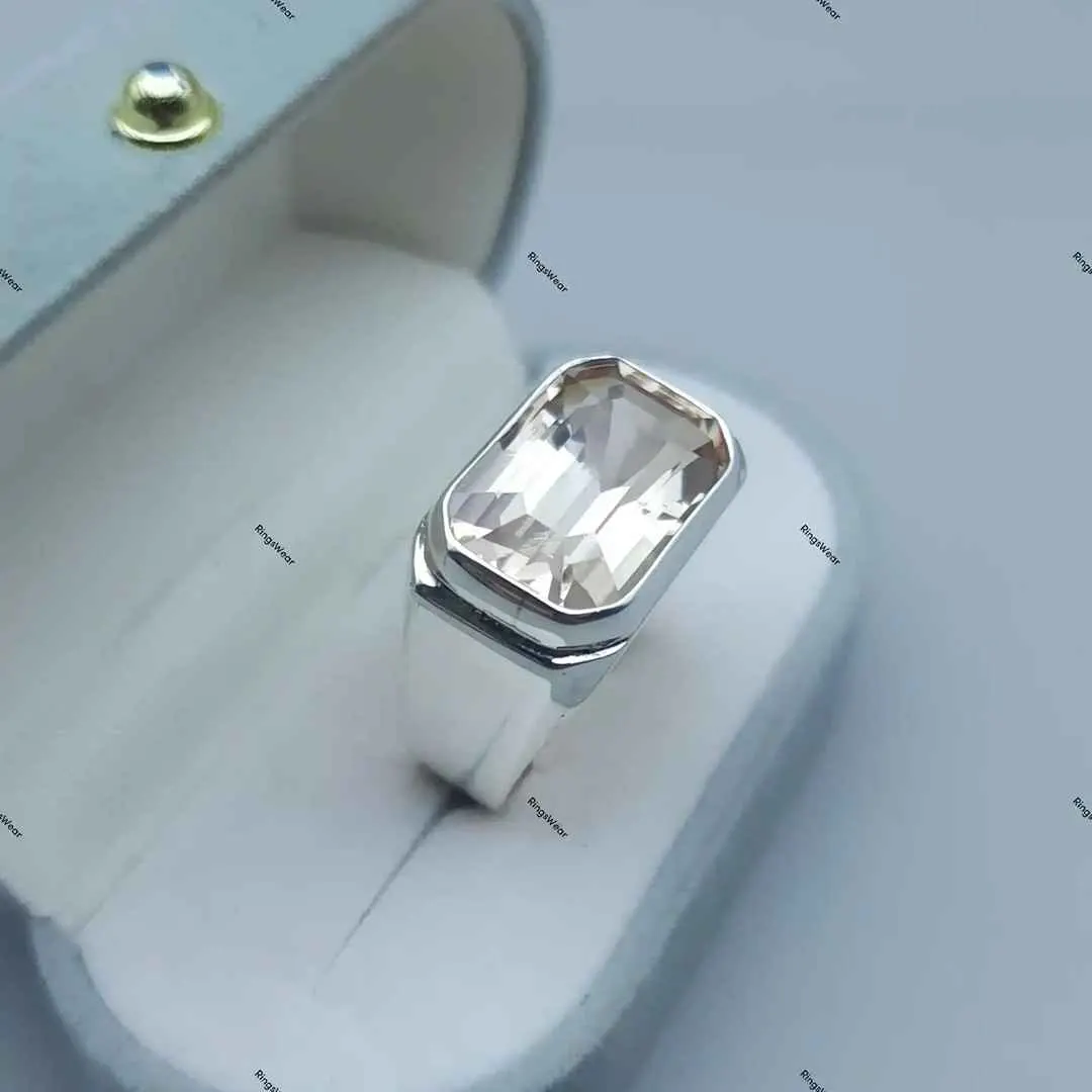 Mens Imperial Topaz Ring Emerald Cut 925 Silver 4 Mens Imperial Topaz Ring Emerald Cut 925 Silver - Image 4