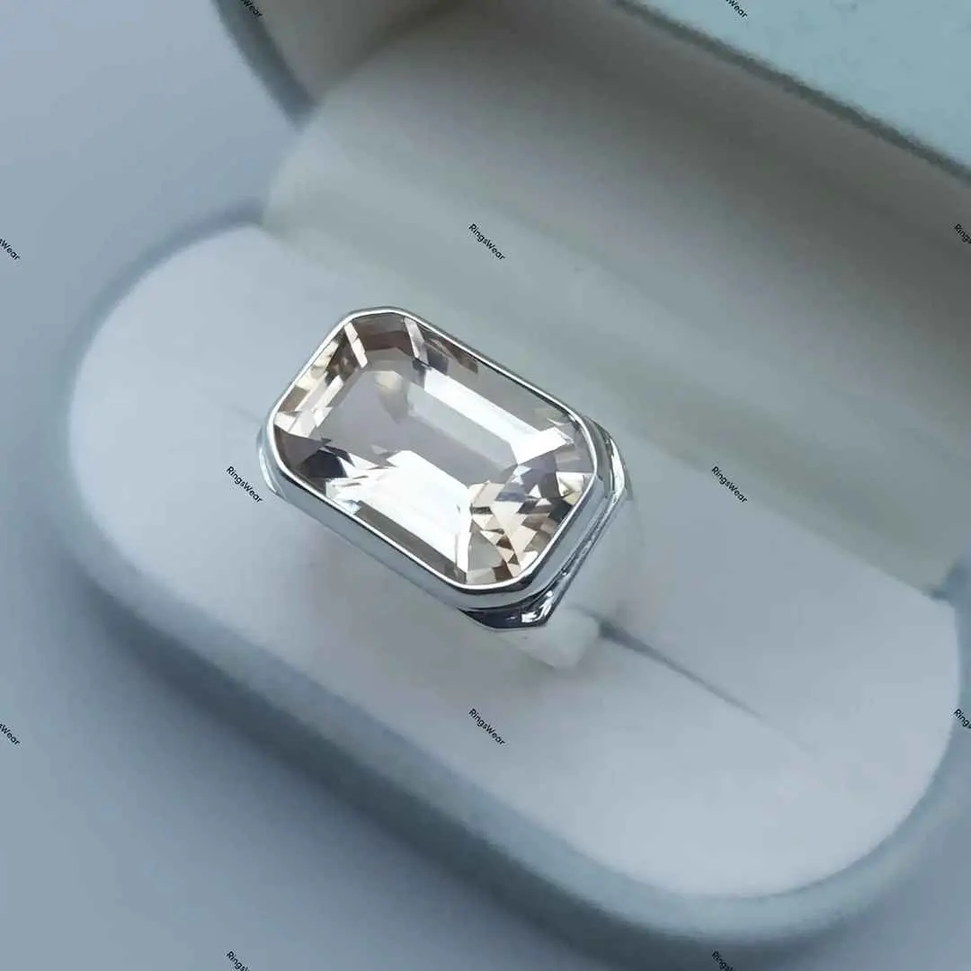 Mens Imperial Topaz Ring Emerald Cut 925 Silver 5 Mens Imperial Topaz Ring Emerald Cut 925 Silver - Image 5