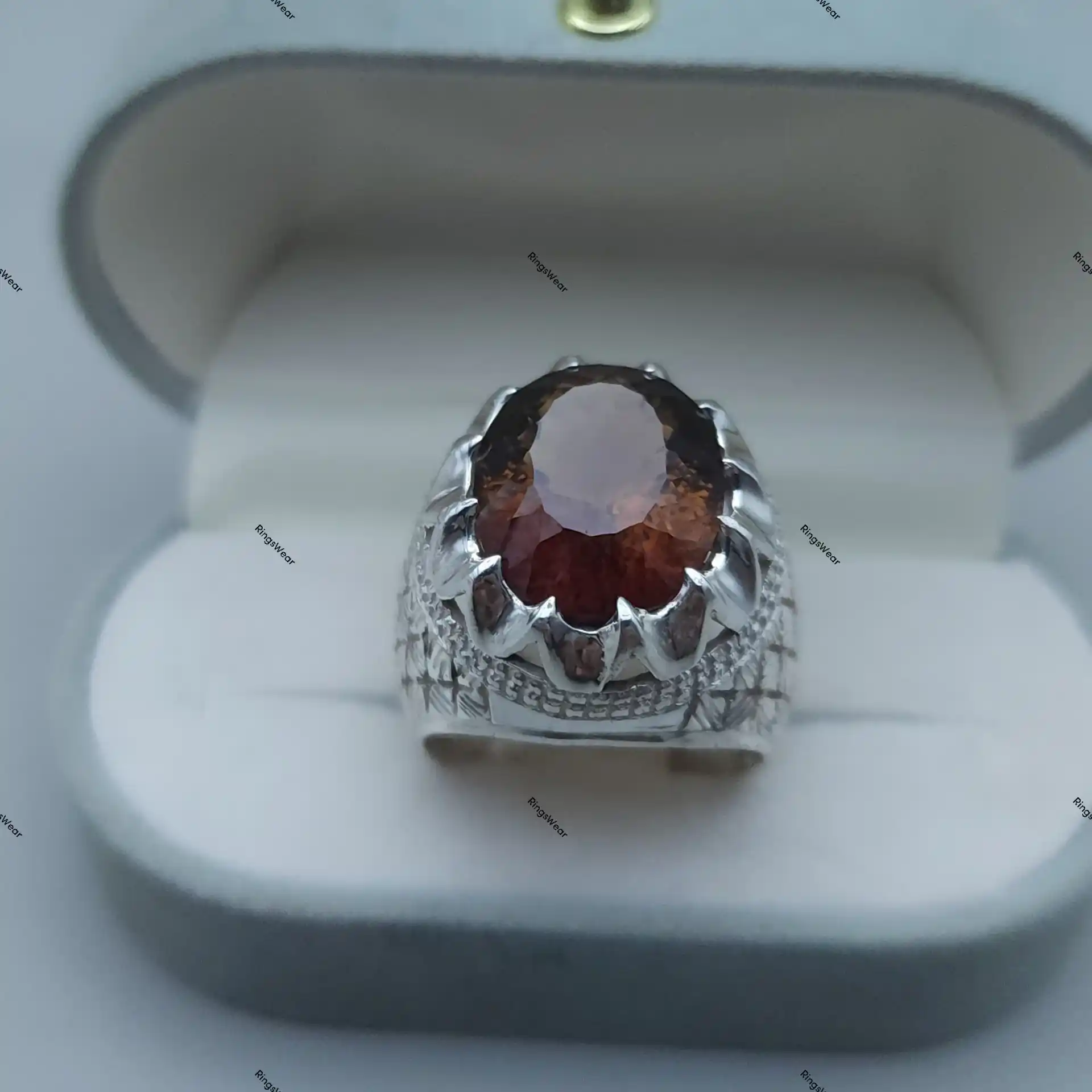 Natural Imperial Topaz Ring Oval Genuine Stone In Carved 925 Silver 3 Natural Imperial Topaz Ring Oval Genuine Stone In Carved 925 Silver - Image 3