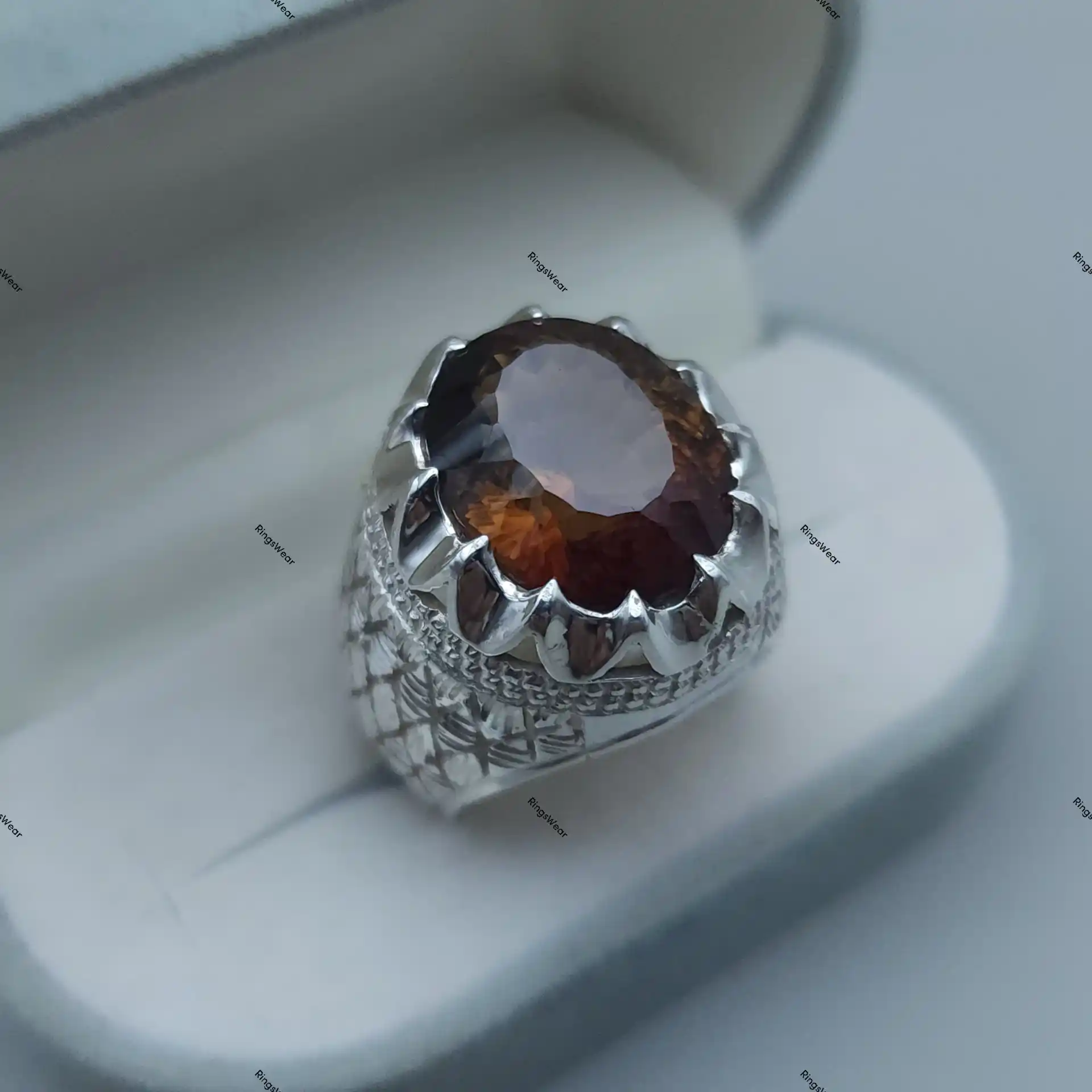 Natural Imperial Topaz Ring Oval Genuine Stone In Carved 925 Silver 4 Antique Imperial Topaz Ring