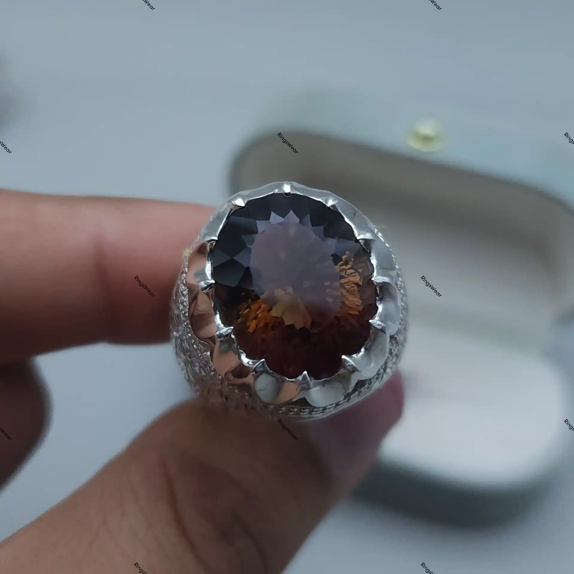 Natural Imperial Topaz Ring Oval Genuine Stone In Carved 925 Silver 9 Natural Imperial Topaz Ring Oval Genuine Stone In Carved 925 Silver - Image 9