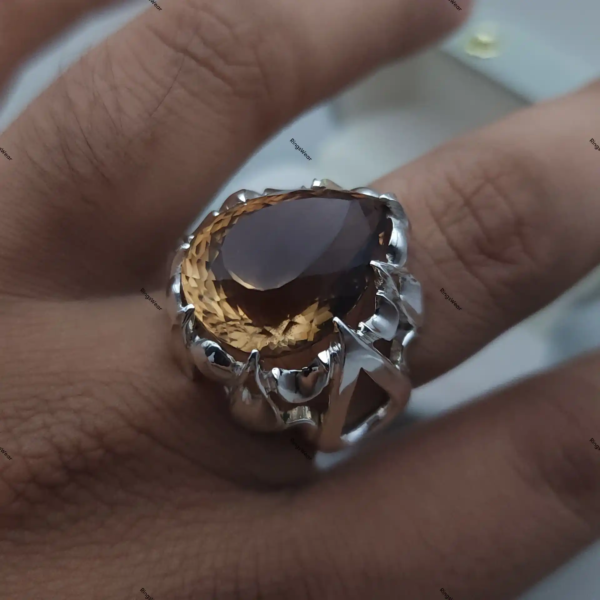 Pear Imperial Topaz Ring Teardrop Champagne Gem In Handmade Silver 11 Pear Imperial Topaz Ring