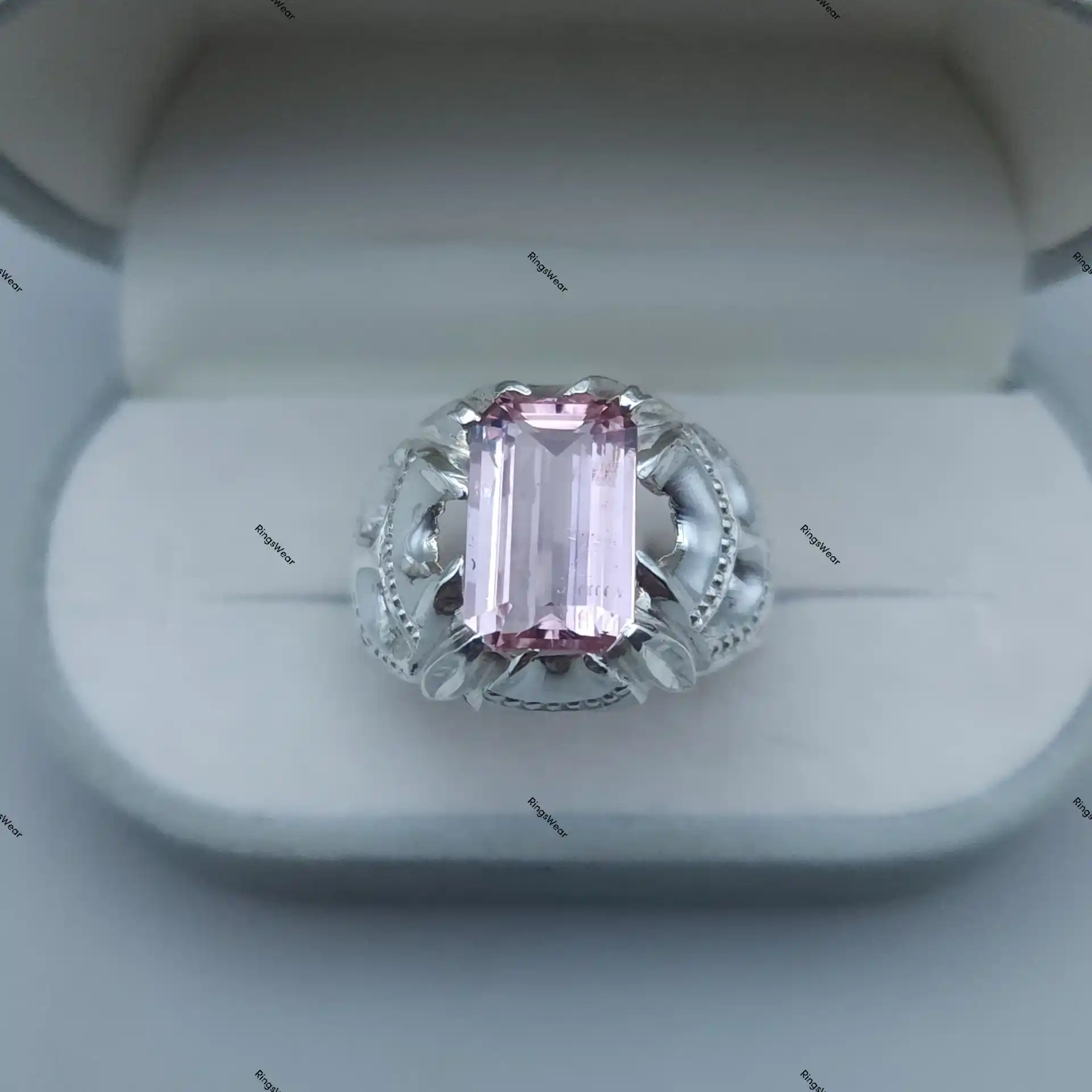 Pink Imperial Topaz Ring Emerald Cut Blush Gem In Ornate 925 Silver 7 Pink Imperial Topaz Ring