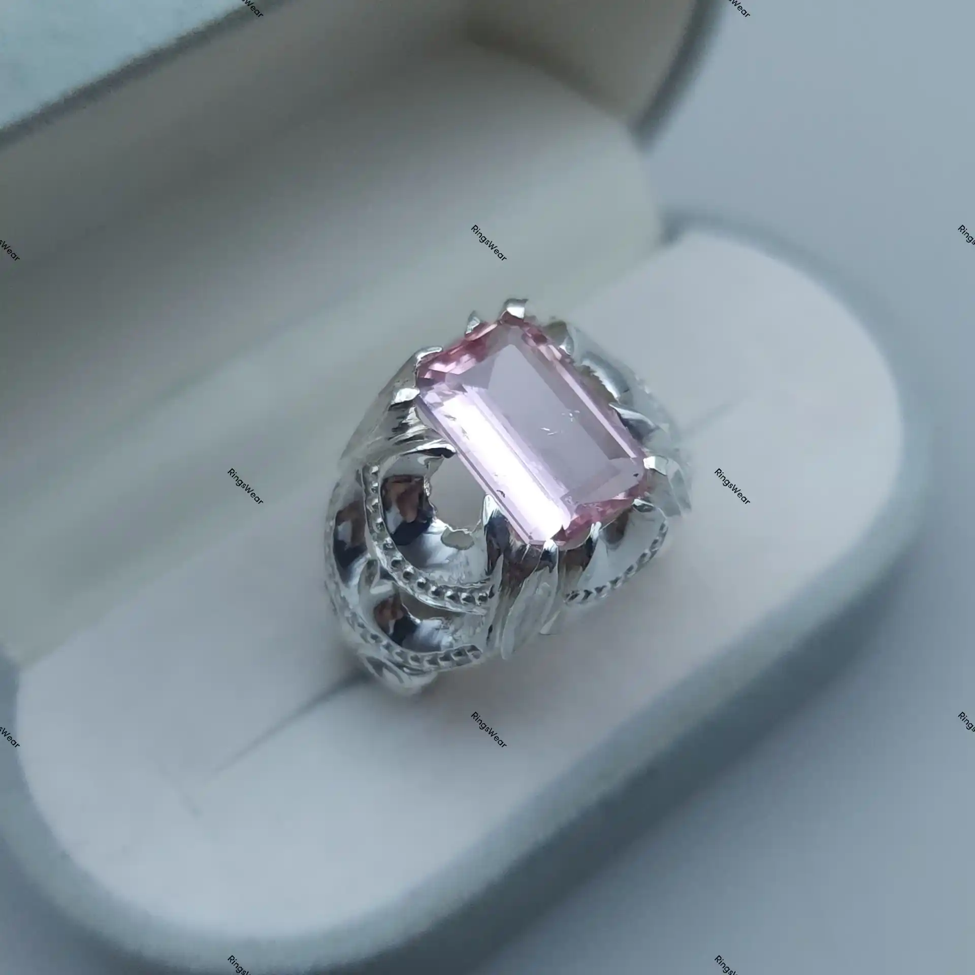 Pink Imperial Topaz Ring Emerald Cut Blush Gem In Ornate 925 Silver 3 Pink Imperial Topaz Ring Emerald Cut Blush Gem In Ornate 925 Silver - Image 3