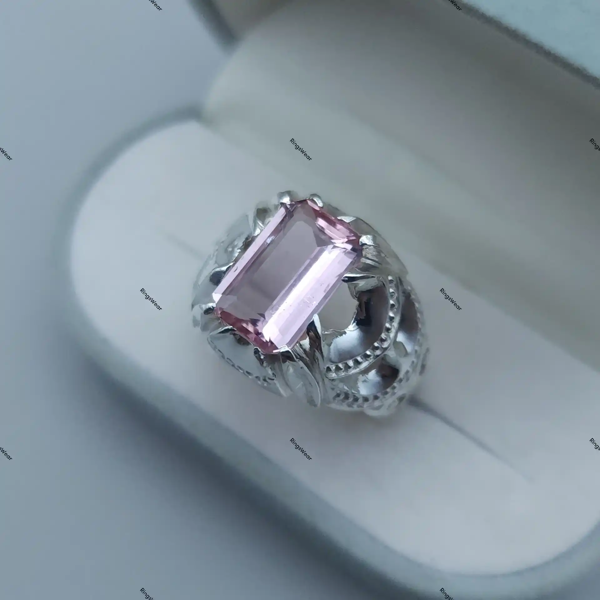 Pink Imperial Topaz Ring Emerald Cut Blush Gem In Ornate 925 Silver 1 Pink Imperial Topaz Ring