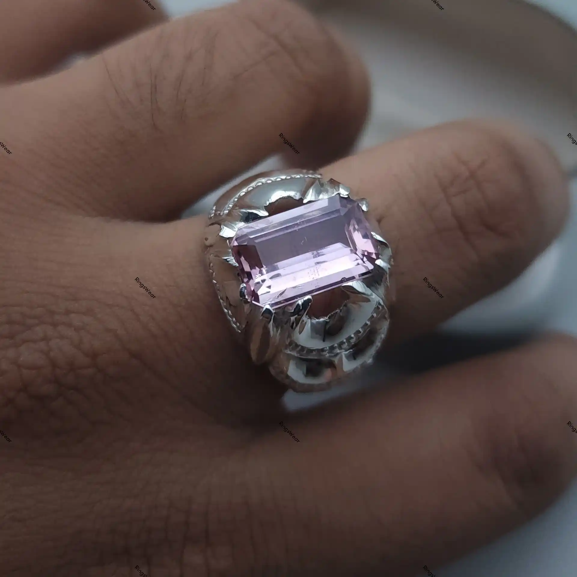 Pink Imperial Topaz Ring Emerald Cut Blush Gem In Ornate 925 Silver 9 Pink Imperial Topaz Ring Emerald Cut Blush Gem In Ornate 925 Silver - Image 9
