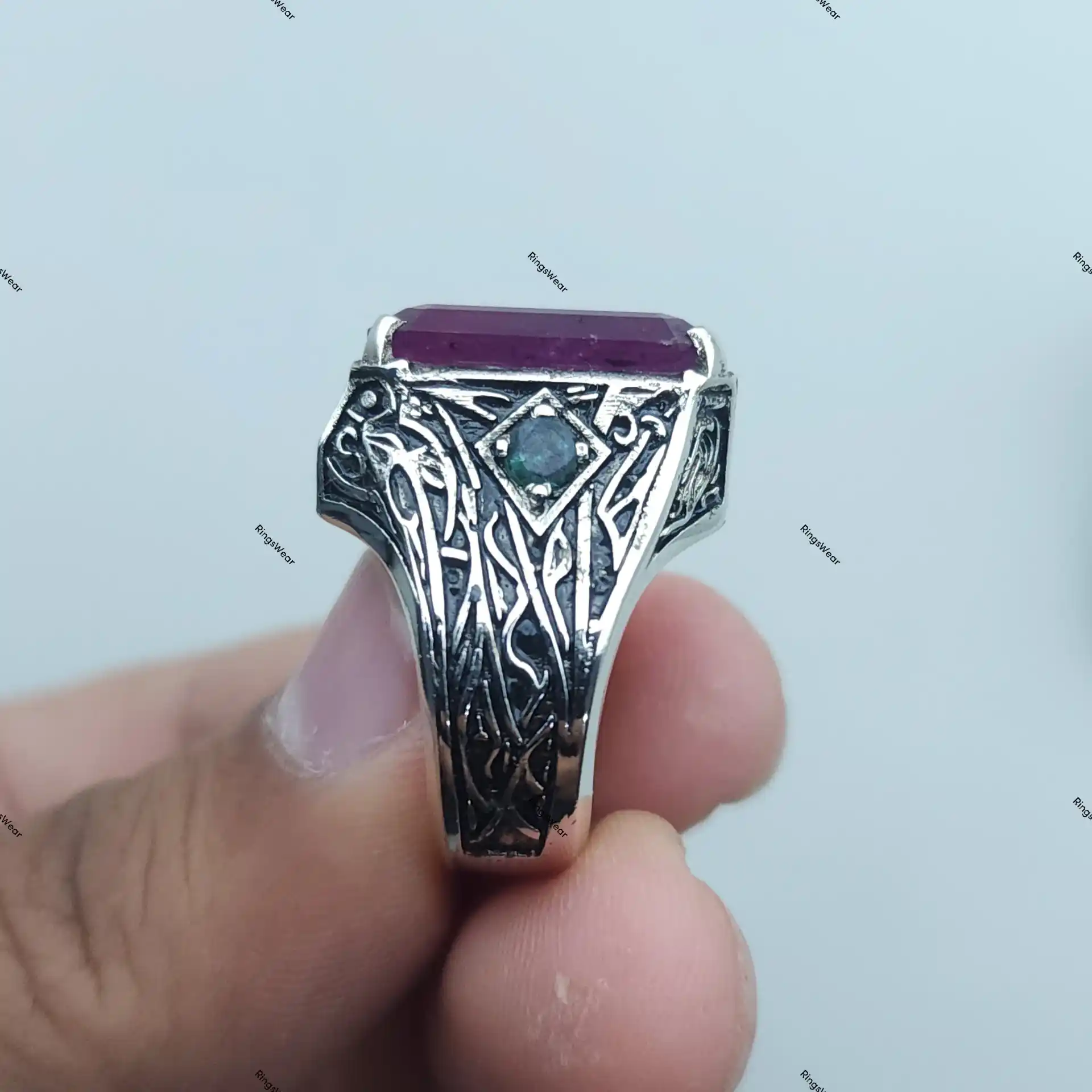 Unheated Ruby Ring Natural Red Stone In Carved 925 Silver 2 Unheated Ruby Ring Natural Red Stone In Carved 925 Silver - Image 2