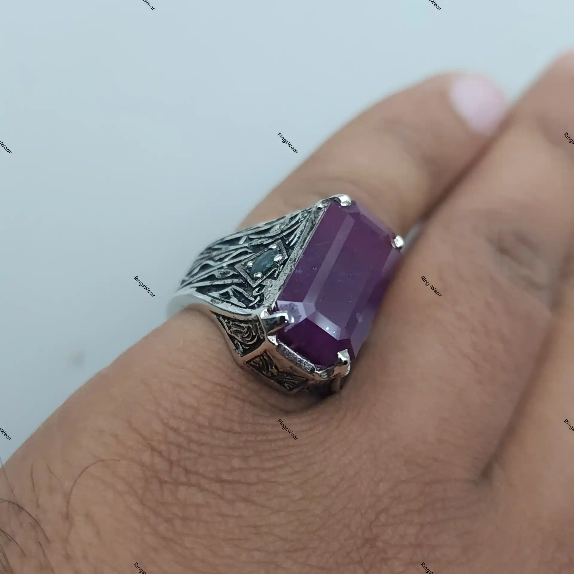 Unheated Ruby Ring Natural Red Stone In Carved 925 Silver 3 Unheated Ruby Ring Natural Red Stone In Carved 925 Silver - Image 3