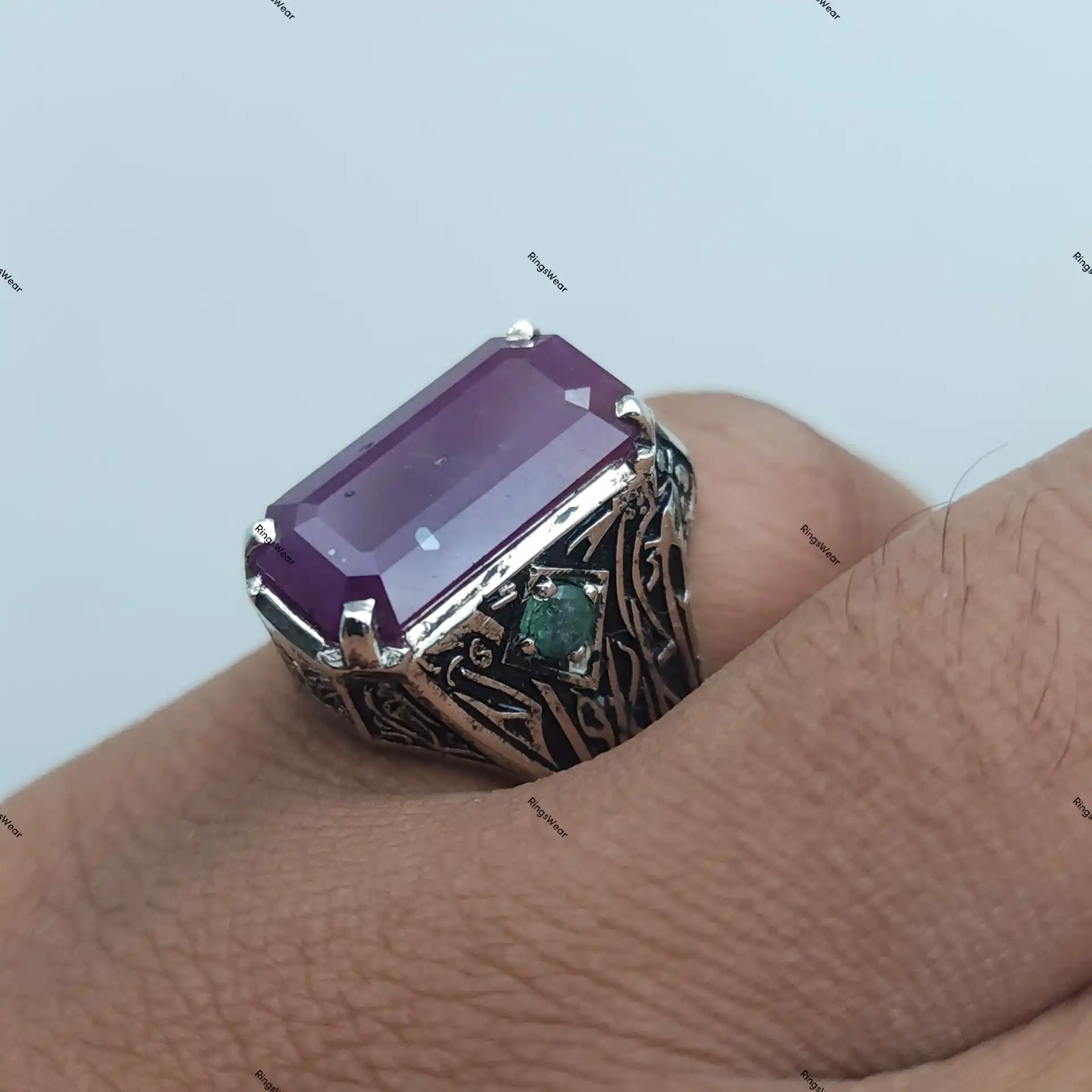 Unheated Ruby Ring Natural Red Stone In Carved 925 Silver 4 Unheated Ruby Ring Natural Red Stone In Carved 925 Silver - Image 4