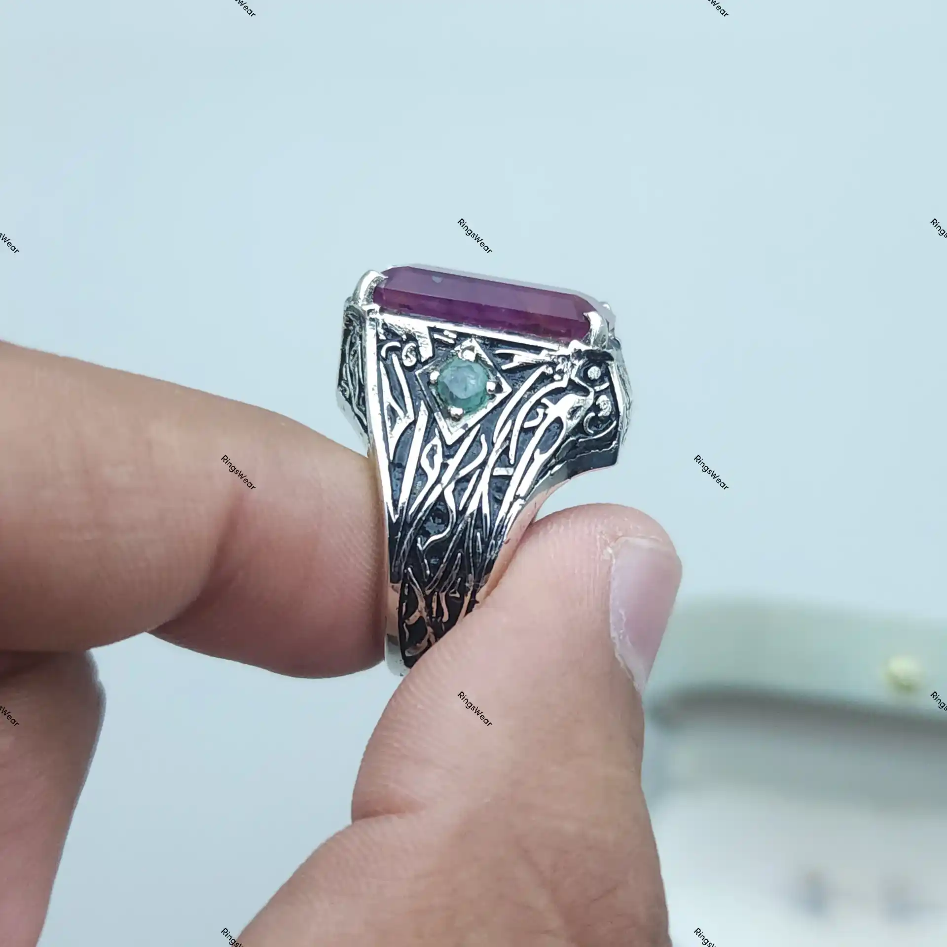 Unheated Ruby Ring Natural Red Stone In Carved 925 Silver 5 Unheated Ruby Ring Natural Red Stone In Carved 925 Silver - Image 5