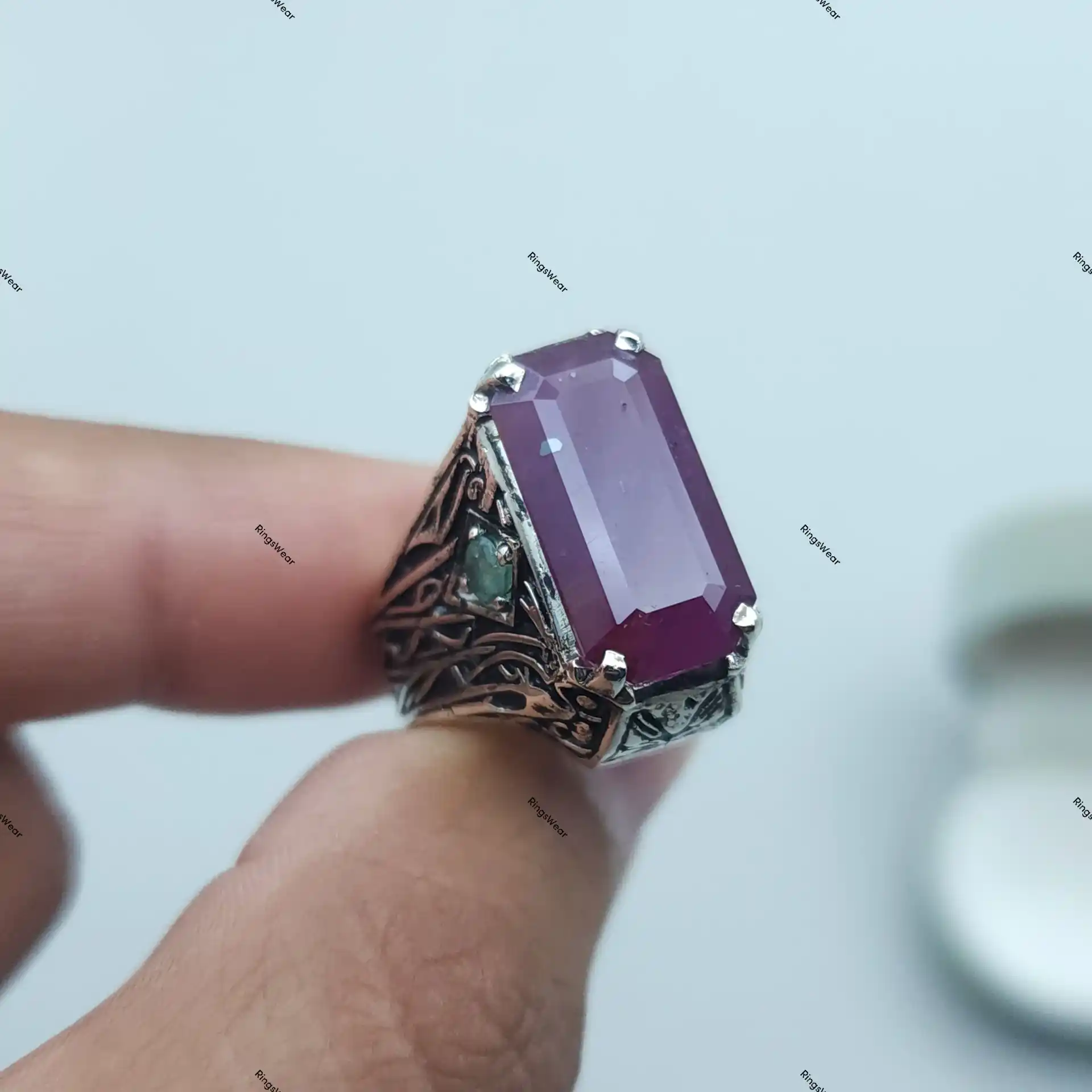 Unheated Ruby Ring Natural Red Stone In Carved 925 Silver 6 Unheated Ruby Ring Natural Red Stone In Carved 925 Silver - Image 6