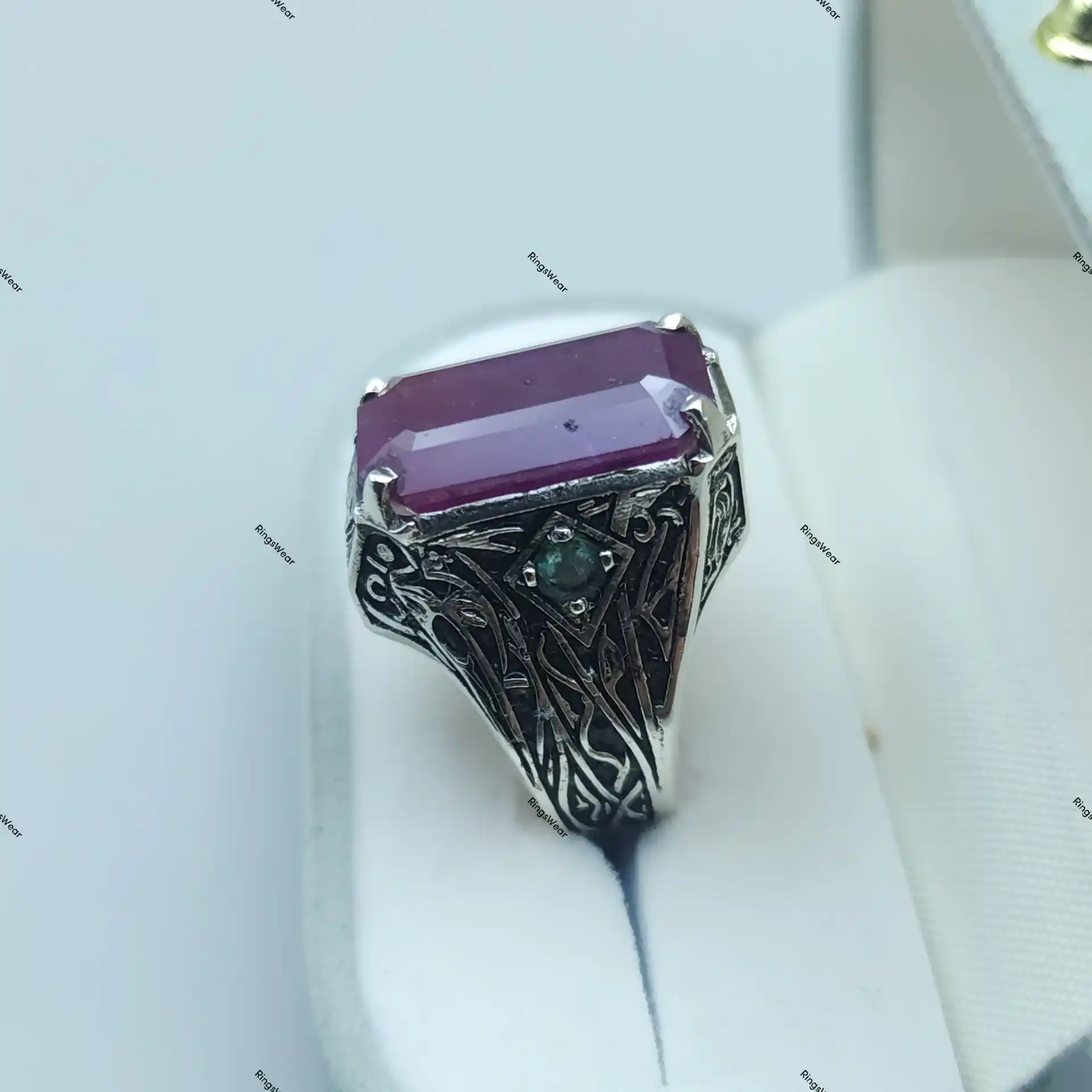 Unheated Ruby Ring Natural Red Stone In Carved 925 Silver 7 Unheated Ruby Ring Natural Red Stone In Carved 925 Silver - Image 7