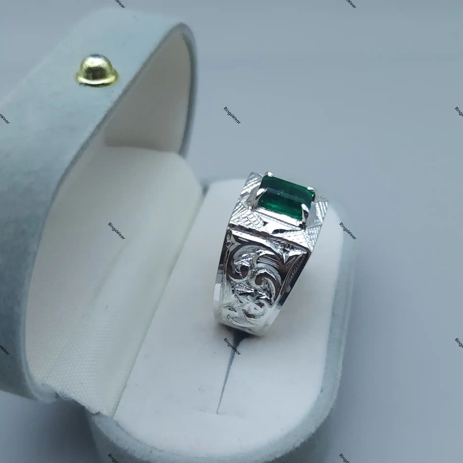 Emerald Signet Ring Mens Natural Green Stone In 925 Silver 7 Emerald Signet Ring Mens Natural Green Stone In 925 Silver - Image 7
