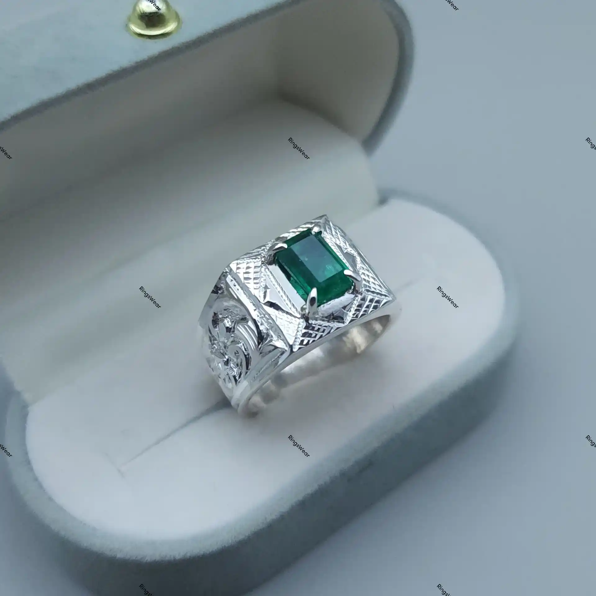 Emerald Signet Ring Mens Natural Green Stone In 925 Silver 6 Emerald Signet Ring Mens Natural Green Stone In 925 Silver - Image 6
